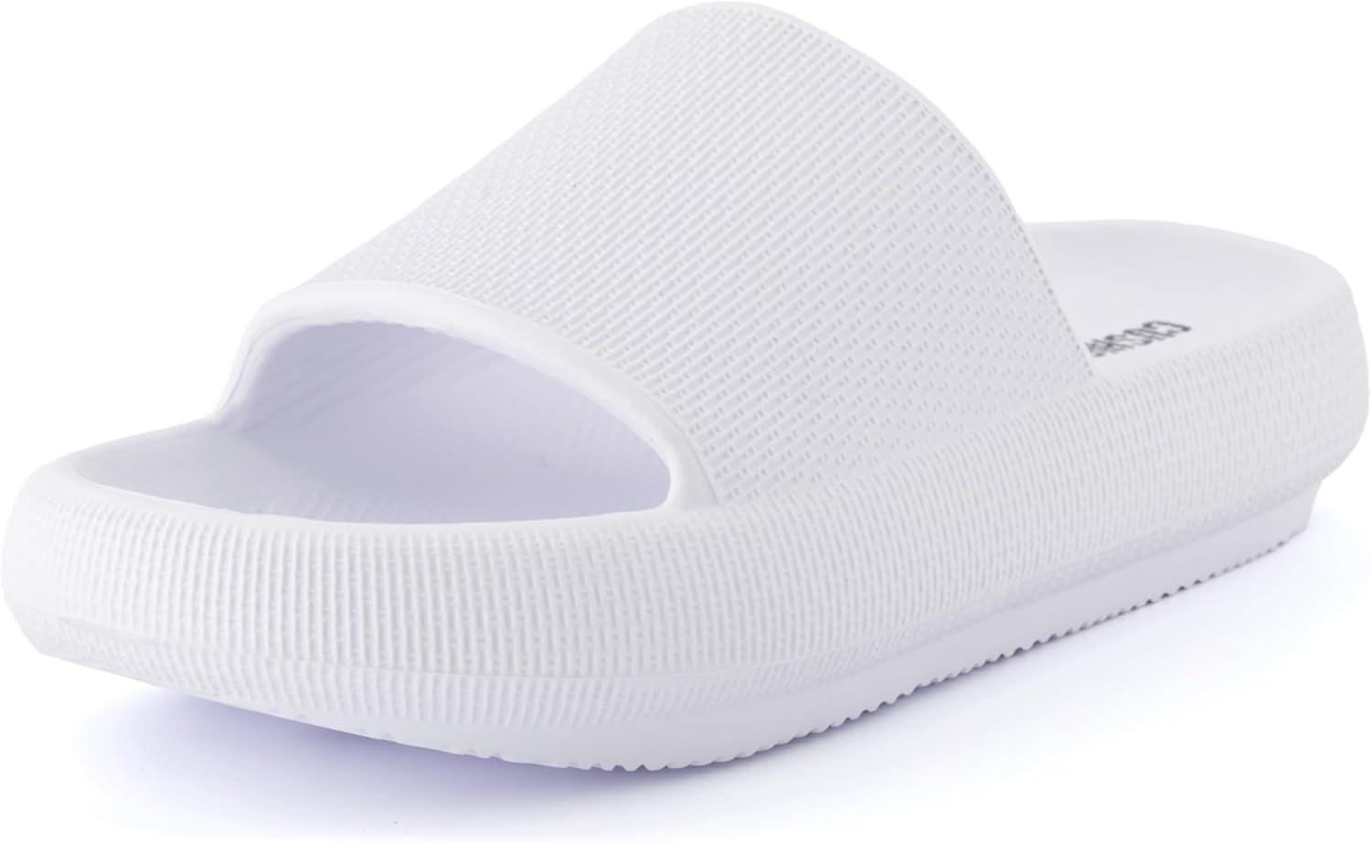 imageCUSHIONAIRE Feather EVA Slides for Women  Comfortable Slip On Womens Slippers Indoor Outdoor Shower Shoes Beach Essential Cloud SlidesWhite