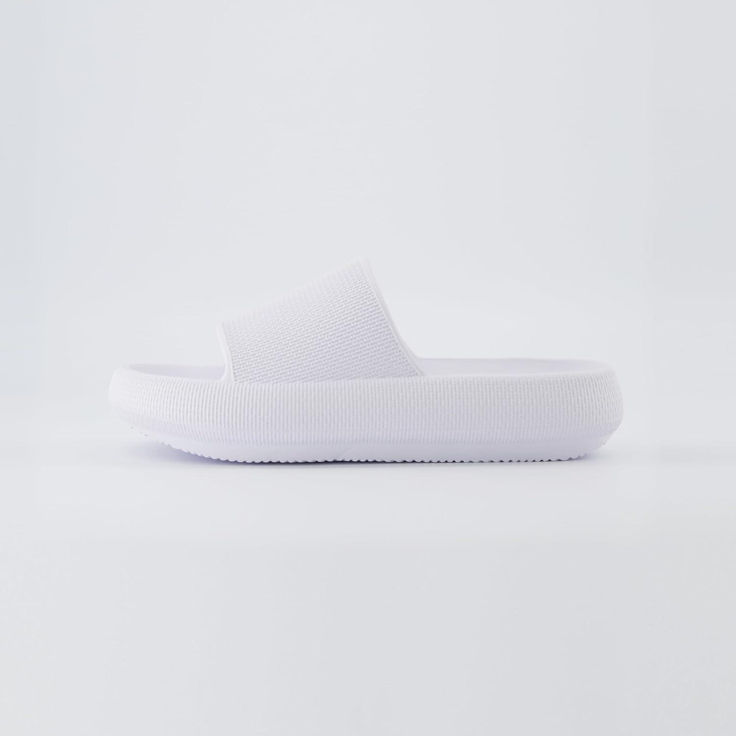 imageCUSHIONAIRE Feather EVA Slides for Women  Comfortable Slip On Womens Slippers Indoor Outdoor Shower Shoes Beach Essential Cloud SlidesWhite