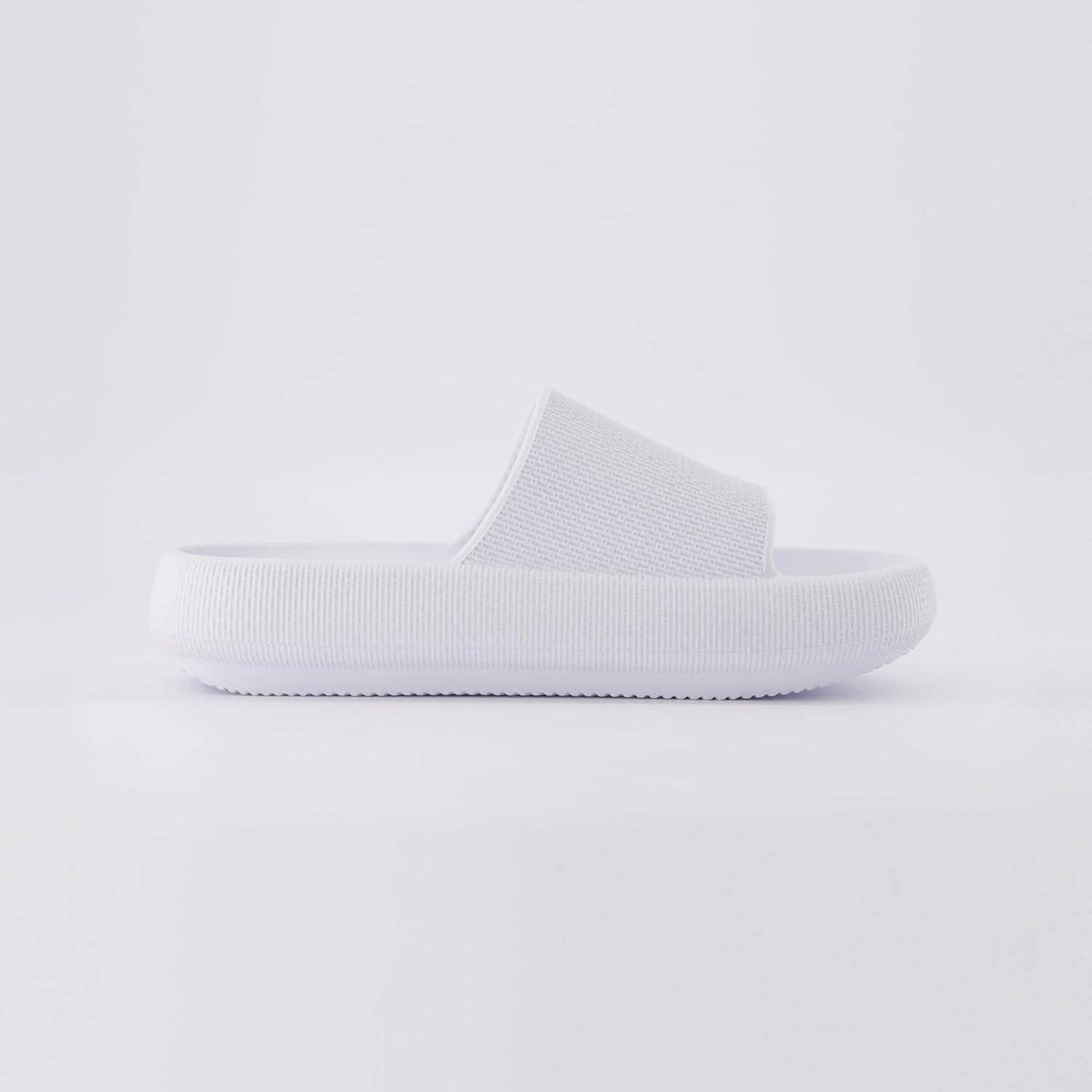imageCUSHIONAIRE Feather EVA Slides for Women  Comfortable Slip On Womens Slippers Indoor Outdoor Shower Shoes Beach Essential Cloud SlidesWhite