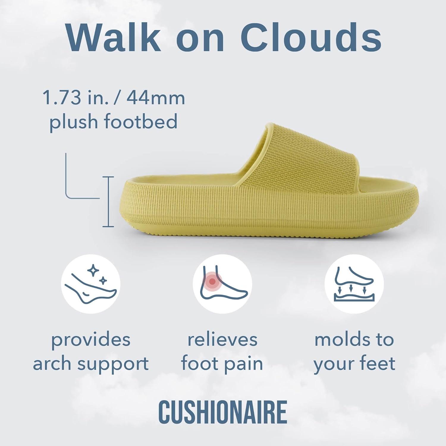 imageCUSHIONAIRE Feather EVA Slides for Women  Comfortable Slip On Womens Slippers Indoor Outdoor Shower Shoes Beach Essential Cloud SlidesYellow