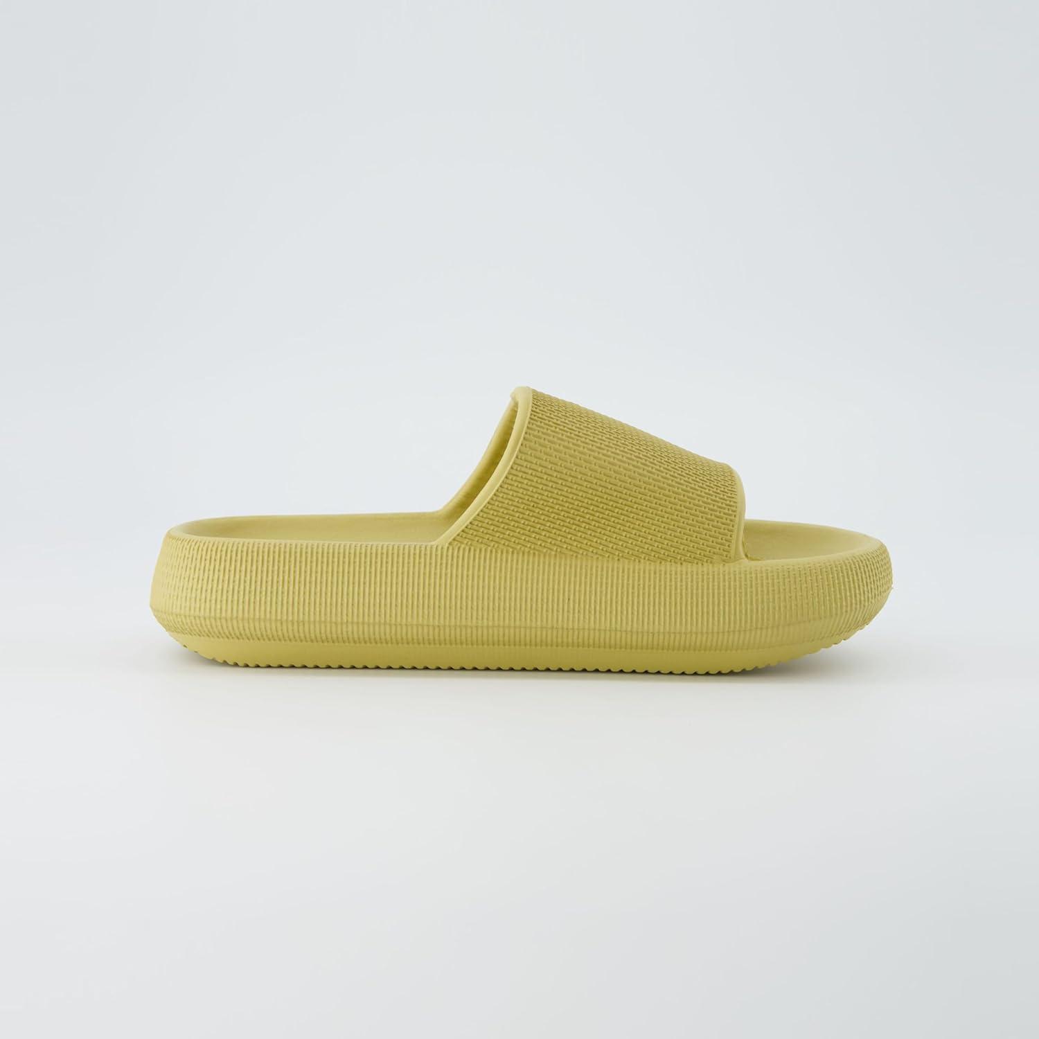 imageCUSHIONAIRE Feather EVA Slides for Women  Comfortable Slip On Womens Slippers Indoor Outdoor Shower Shoes Beach Essential Cloud SlidesYellow