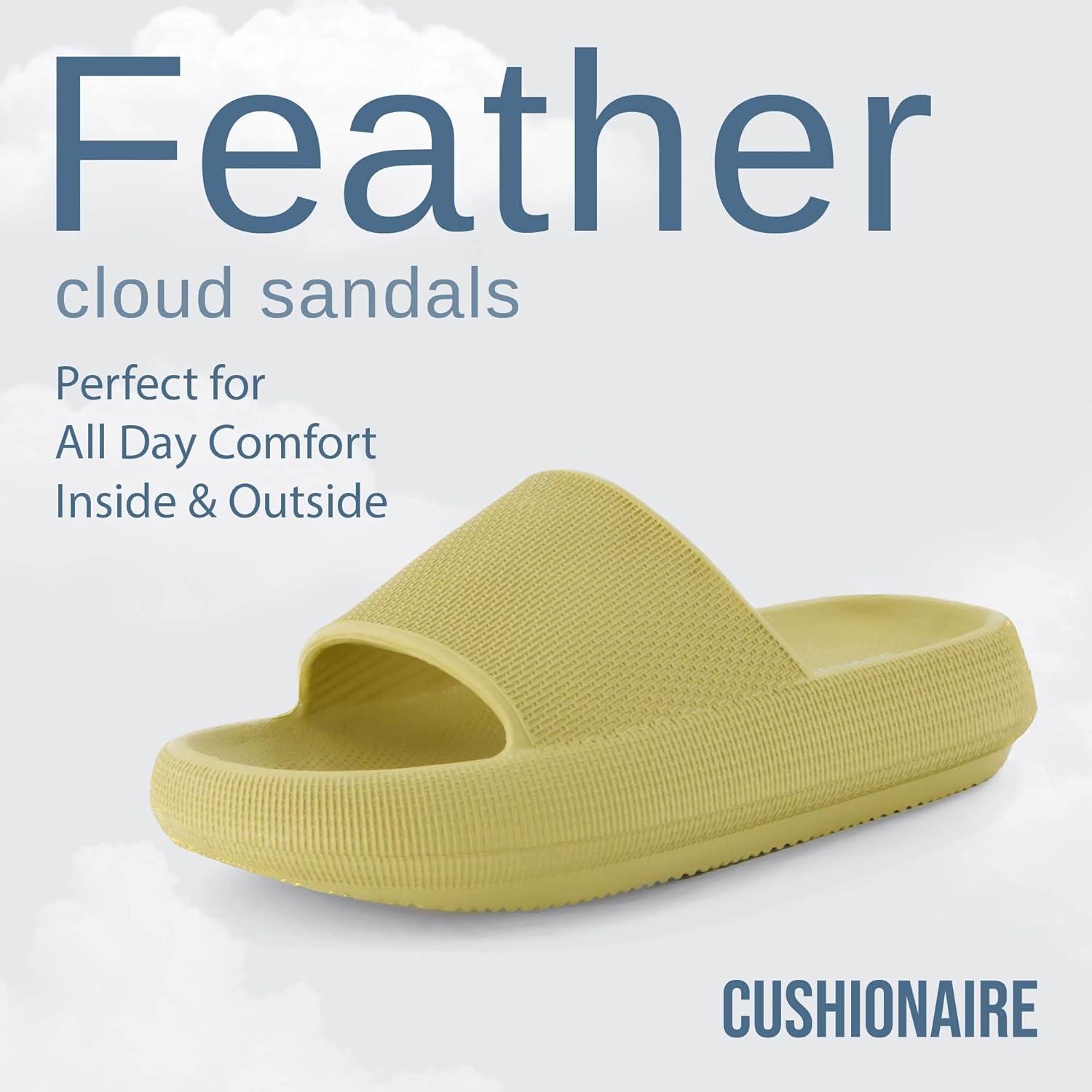imageCUSHIONAIRE Feather EVA Slides for Women  Comfortable Slip On Womens Slippers Indoor Outdoor Shower Shoes Beach Essential Cloud SlidesYellow