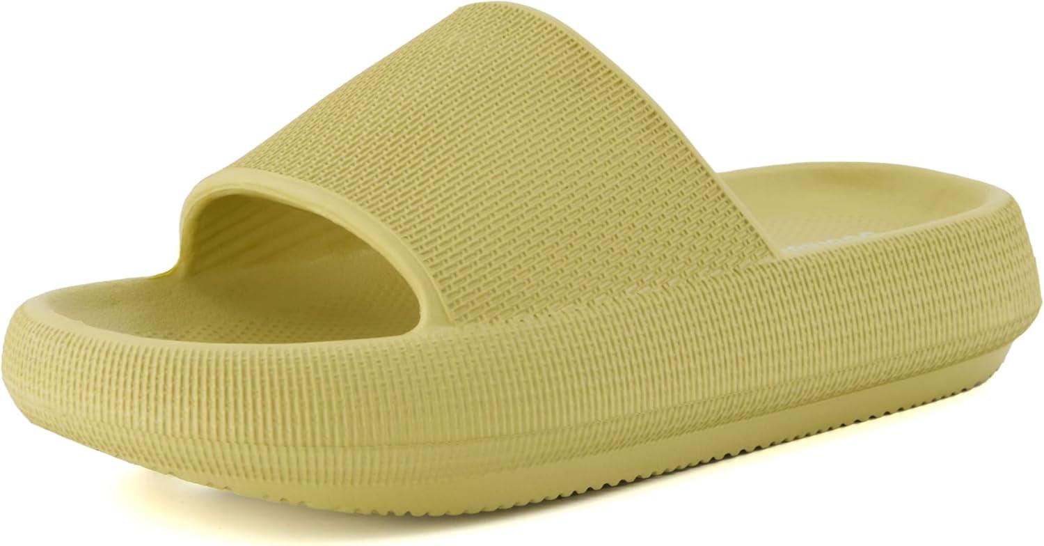 imageCUSHIONAIRE Feather EVA Slides for Women  Comfortable Slip On Womens Slippers Indoor Outdoor Shower Shoes Beach Essential Cloud SlidesYellow