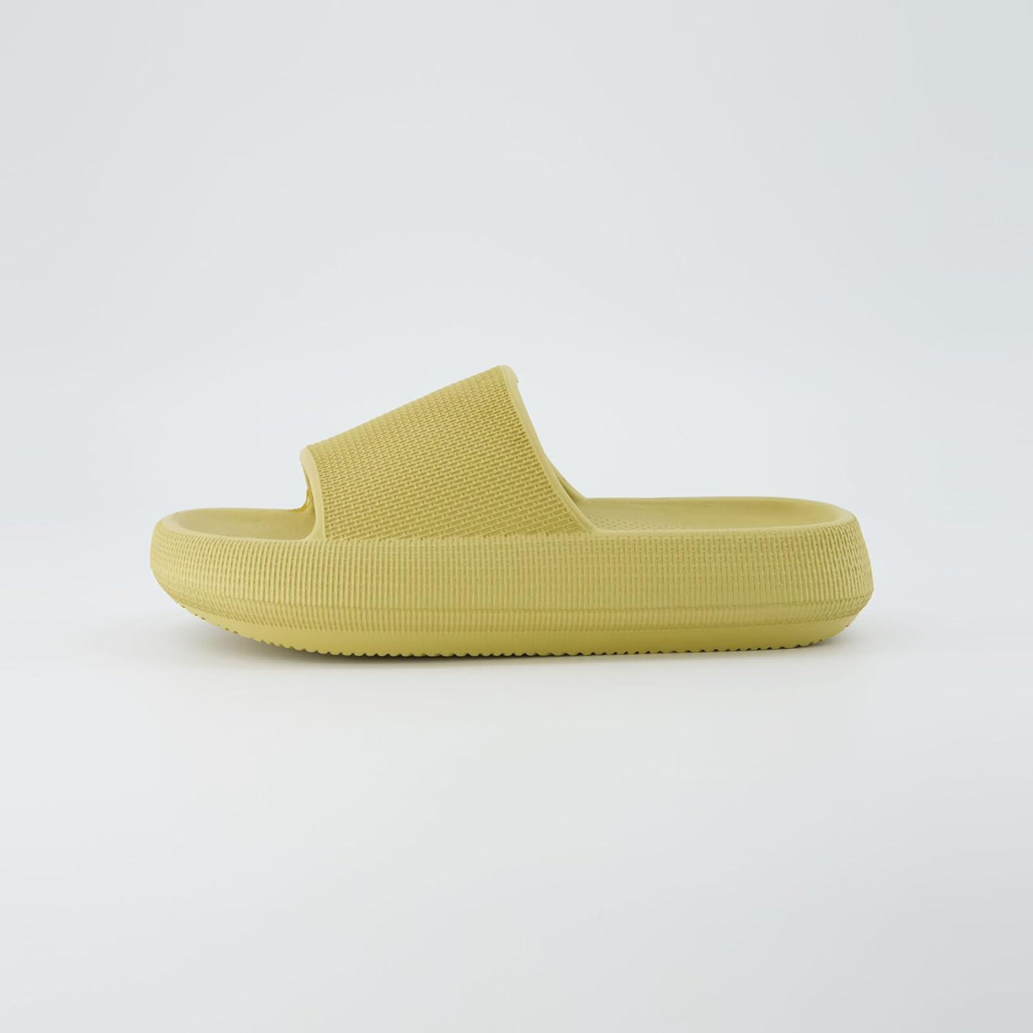 imageCUSHIONAIRE Feather EVA Slides for Women  Comfortable Slip On Womens Slippers Indoor Outdoor Shower Shoes Beach Essential Cloud SlidesYellow