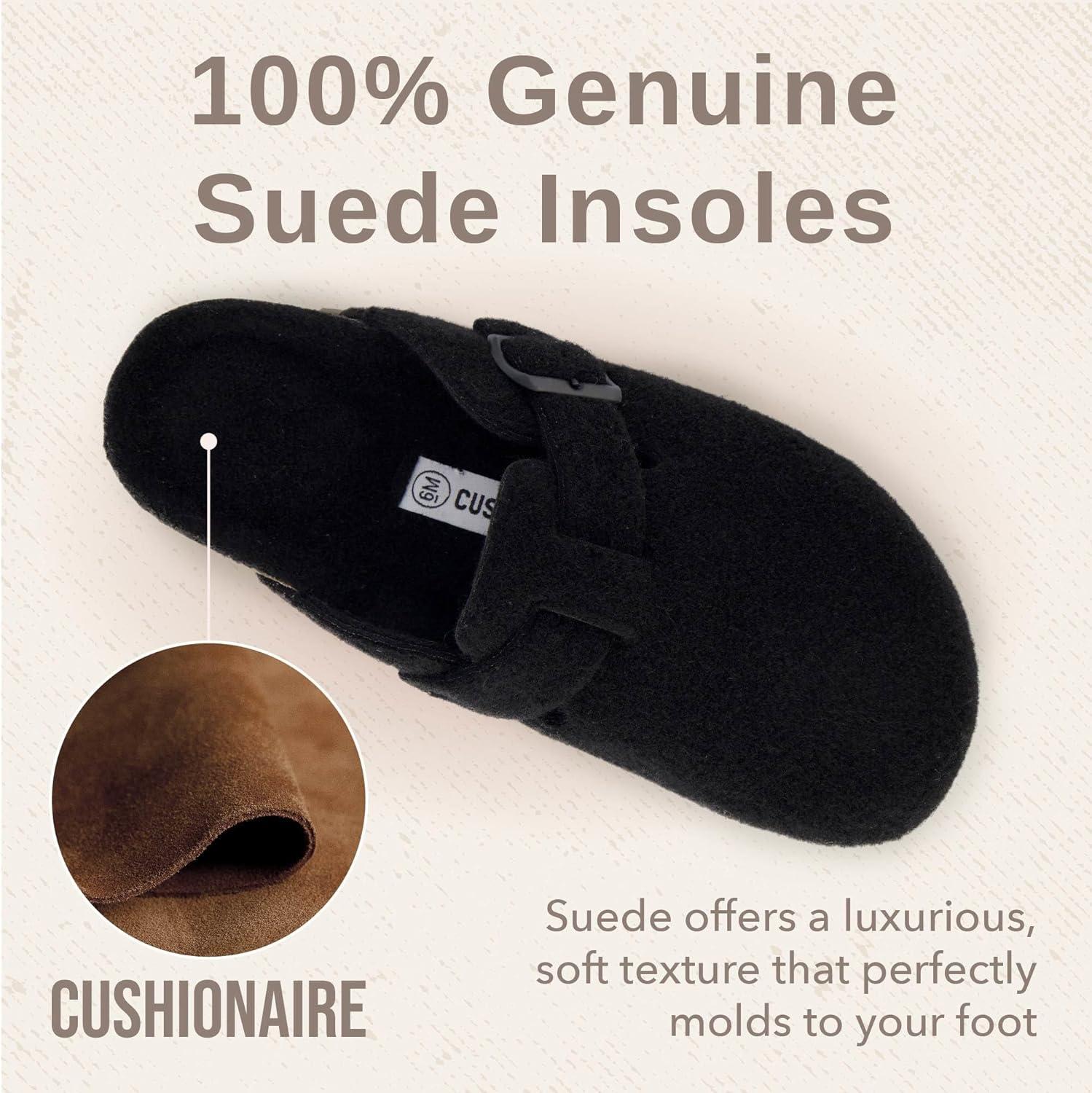 imageCUSHIONAIRE Hana Womens Clogs  Comfortable Vegan Suede Clogs for Women  Slip On Potato Shoes with Cork Footbed ampamp Arch Support  Memory Foam Wide Widths AvailableBlack Wool