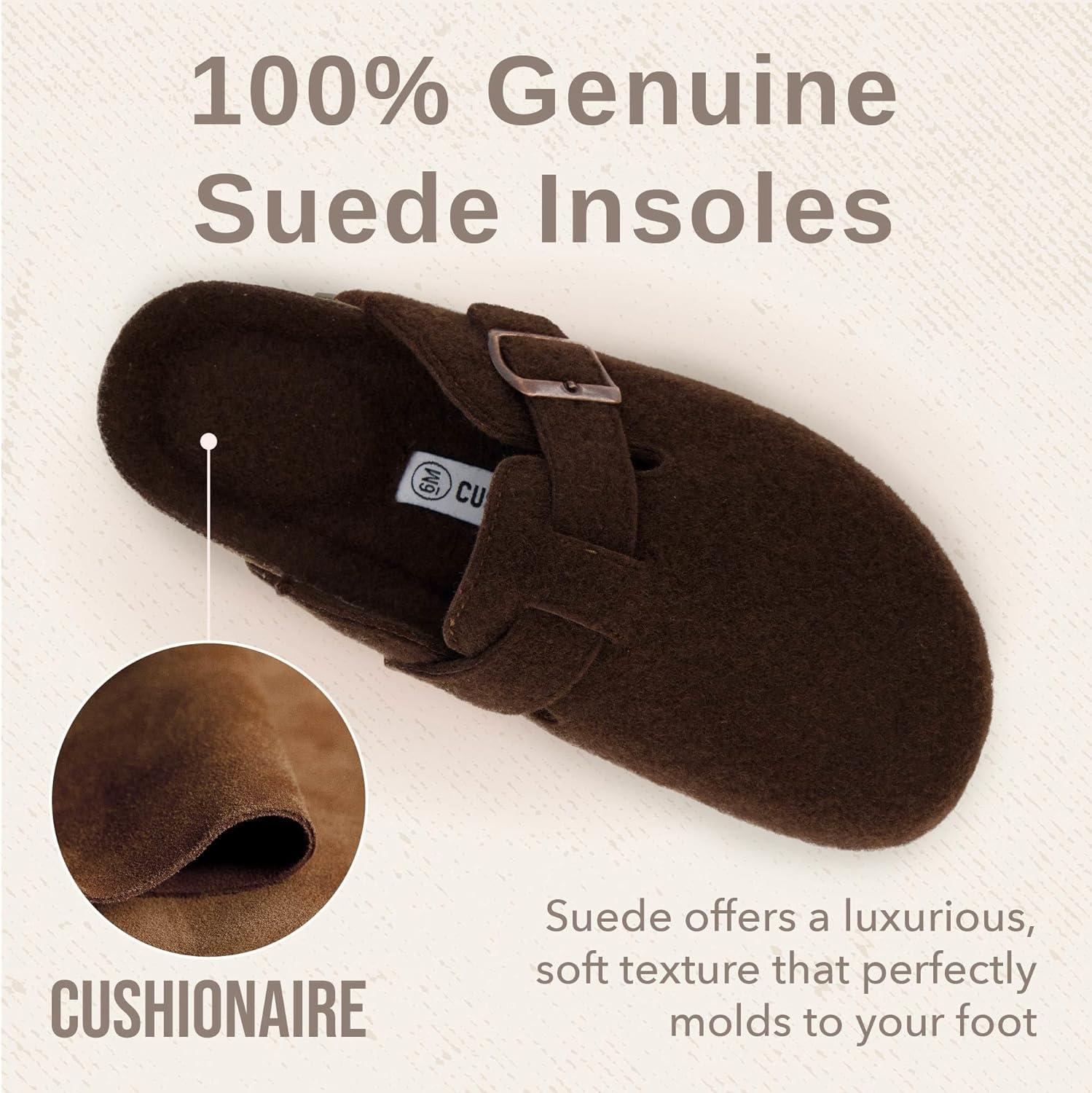 imageCUSHIONAIRE Hana Womens Clogs  Comfortable Vegan Suede Clogs for Women  Slip On Potato Shoes with Cork Footbed ampamp Arch Support  Memory Foam Wide Widths AvailableBrown Wool