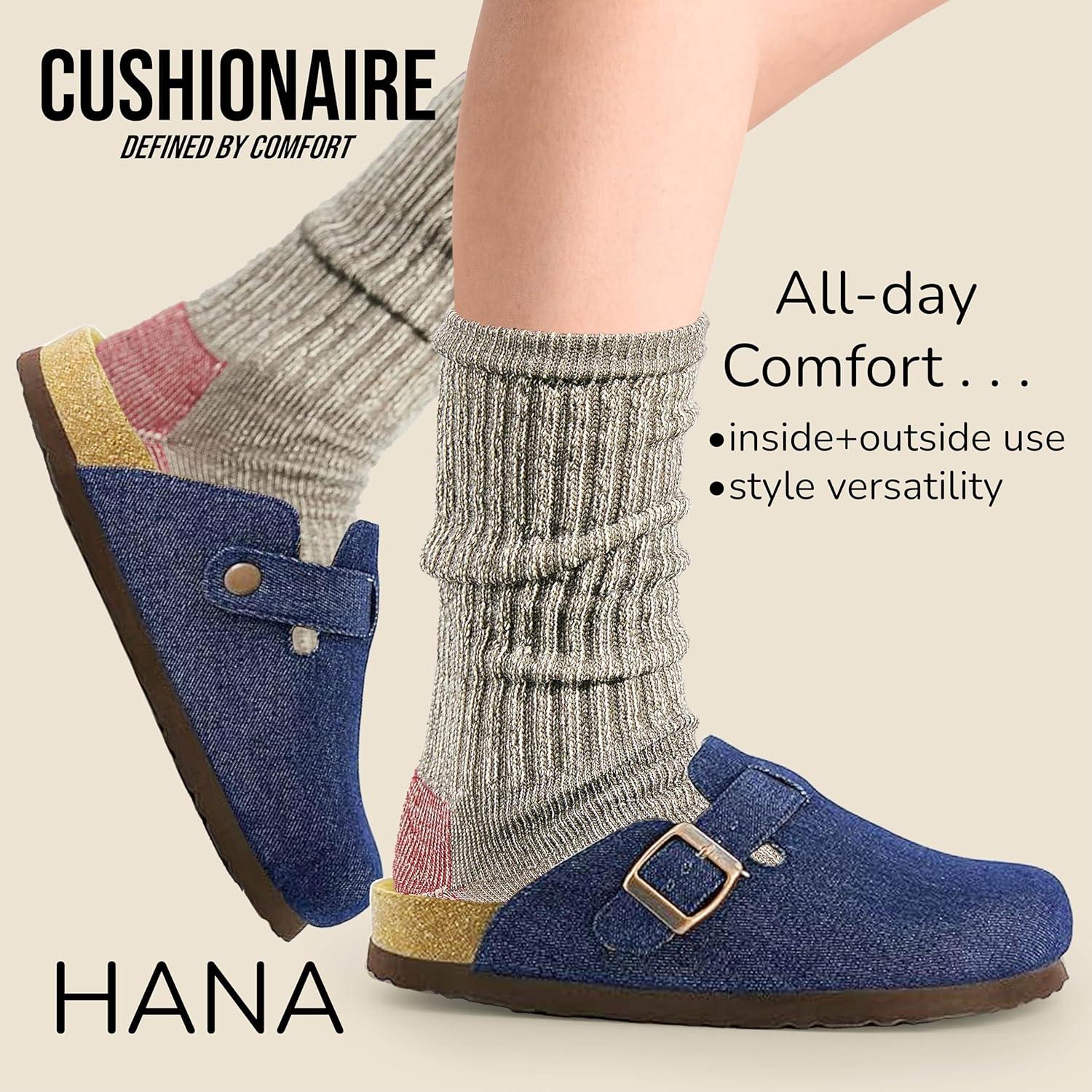 imageCUSHIONAIRE Hana Womens Clogs  Comfortable Vegan Suede Clogs for Women  Slip On Potato Shoes with Cork Footbed ampamp Arch Support  Memory Foam Wide Widths AvailableDark Denim