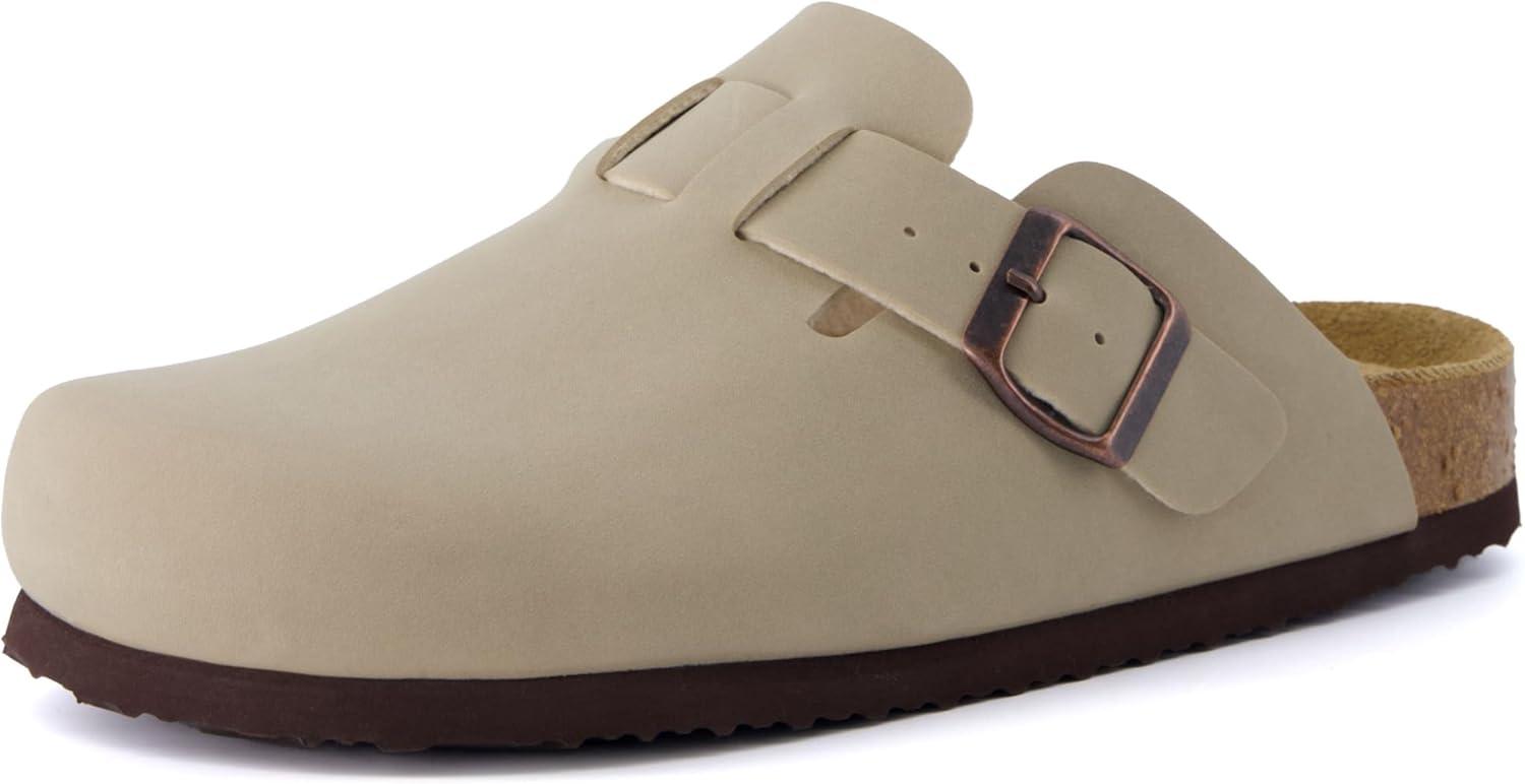 imageCUSHIONAIRE Hana Womens Clogs  Comfortable Vegan Suede Clogs for Women  Slip On Potato Shoes with Cork Footbed ampamp Arch Support  Memory Foam Wide Widths AvailableStone