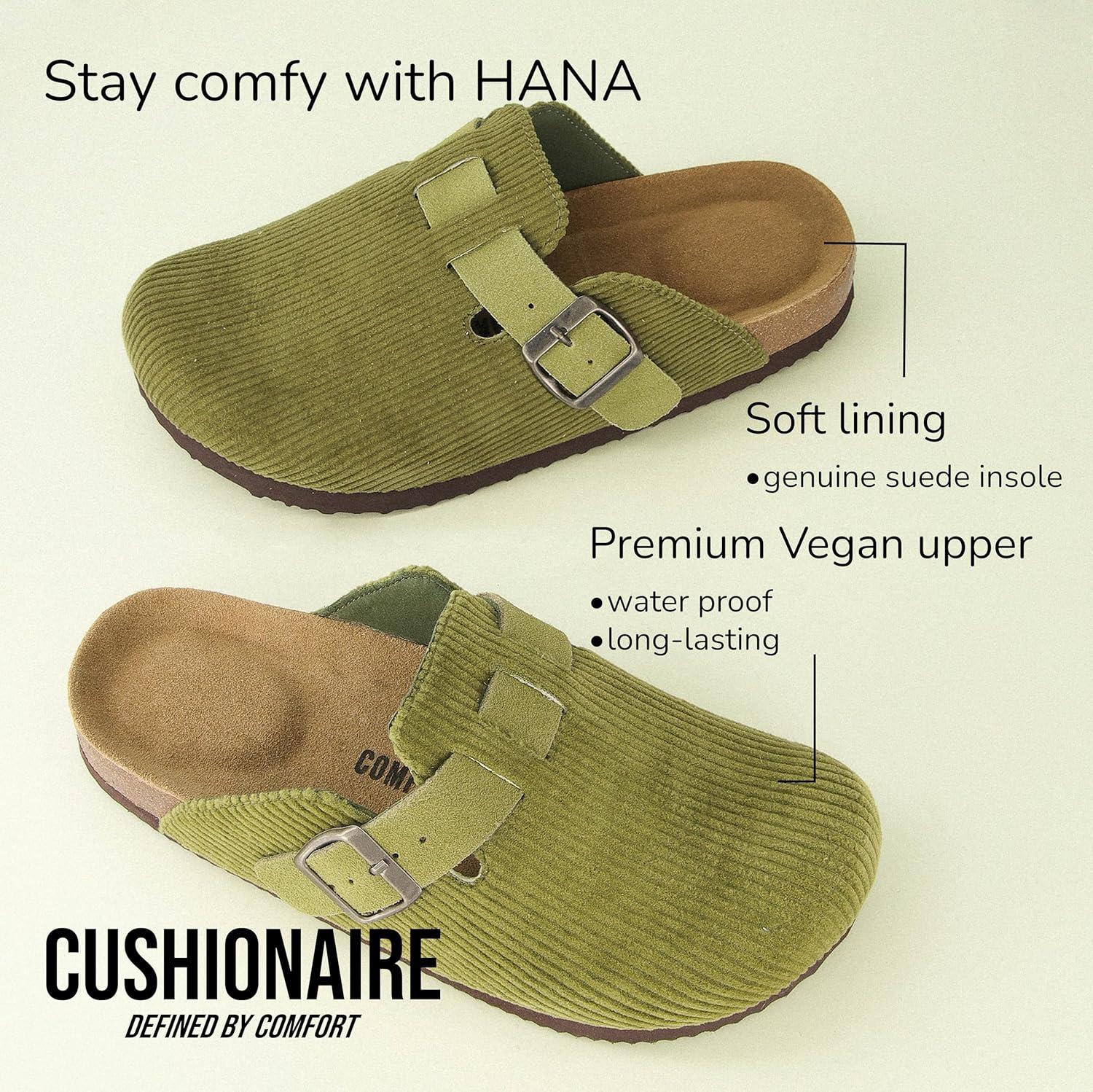 imageCUSHIONAIRE Hana Womens Clogs  Comfortable Vegan Suede Clogs for Women  Slip On Potato Shoes with Cork Footbed ampamp Arch Support  Memory Foam Wide Widths AvailableKhaki Corduroy