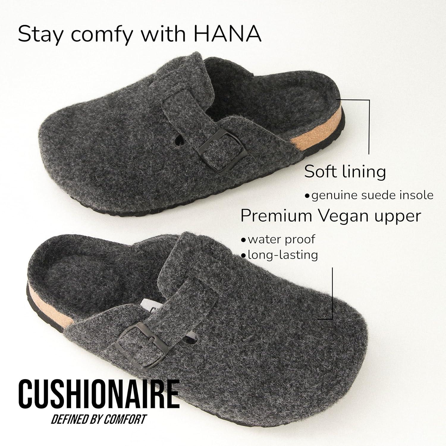 imageCUSHIONAIRE Hana Womens Clogs  Comfortable Vegan Suede Clogs for Women  Slip On Potato Shoes with Cork Footbed ampamp Arch Support  Memory Foam Wide Widths AvailableCharcoal Wool