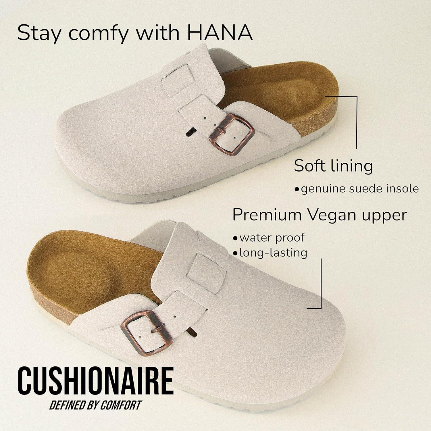 imageCUSHIONAIRE Hana Womens Clogs  Comfortable Vegan Suede Clogs for Women  Slip On Potato Shoes with Cork Footbed ampamp Arch Support  Memory Foam Wide Widths AvailableIvory Vegan Suede
