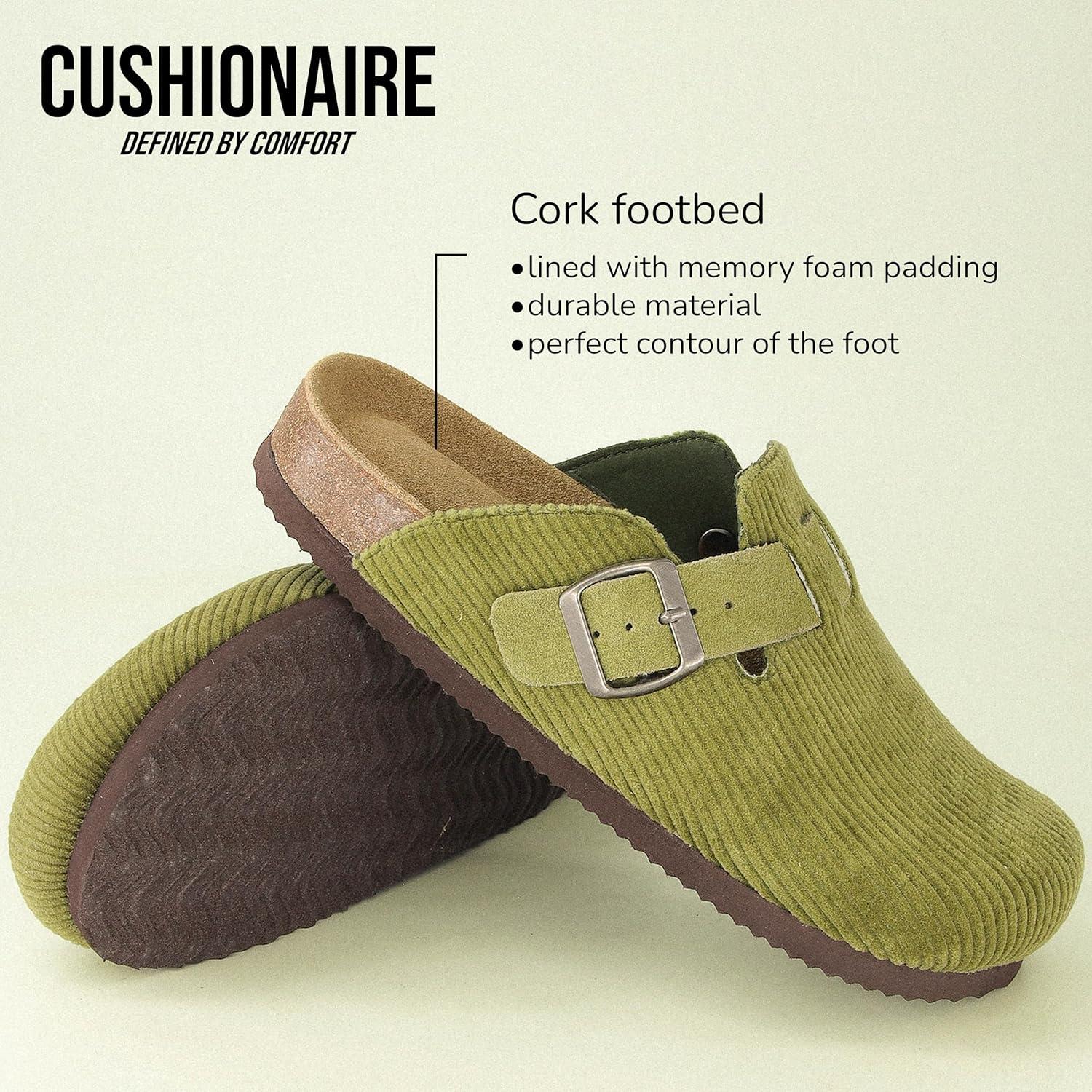 imageCUSHIONAIRE Hana Womens Clogs  Comfortable Vegan Suede Clogs for Women  Slip On Potato Shoes with Cork Footbed ampamp Arch Support  Memory Foam Wide Widths AvailableKhaki Corduroy