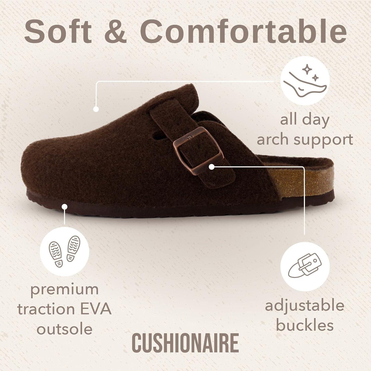 imageCUSHIONAIRE Hana Womens Clogs  Comfortable Vegan Suede Clogs for Women  Slip On Potato Shoes with Cork Footbed ampamp Arch Support  Memory Foam Wide Widths AvailableBrown Wool