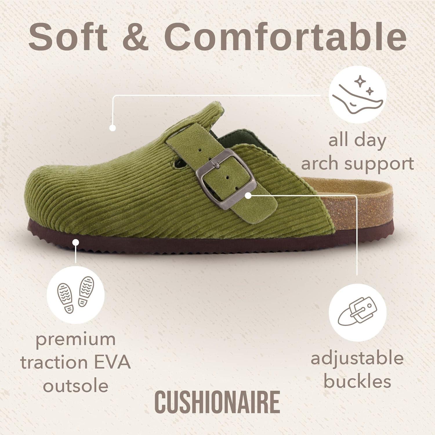 imageCUSHIONAIRE Hana Womens Clogs  Comfortable Vegan Suede Clogs for Women  Slip On Potato Shoes with Cork Footbed ampamp Arch Support  Memory Foam Wide Widths AvailableKhaki Corduroy