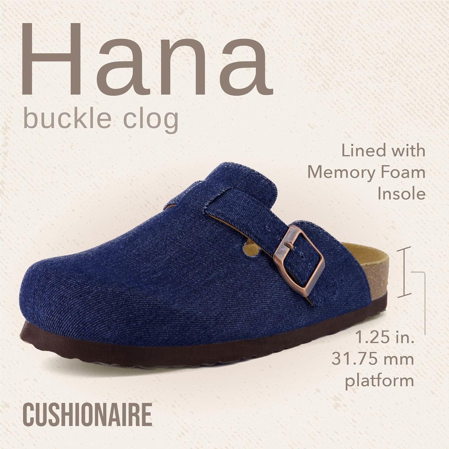 imageCUSHIONAIRE Hana Womens Clogs  Comfortable Vegan Suede Clogs for Women  Slip On Potato Shoes with Cork Footbed ampamp Arch Support  Memory Foam Wide Widths AvailableDark Denim