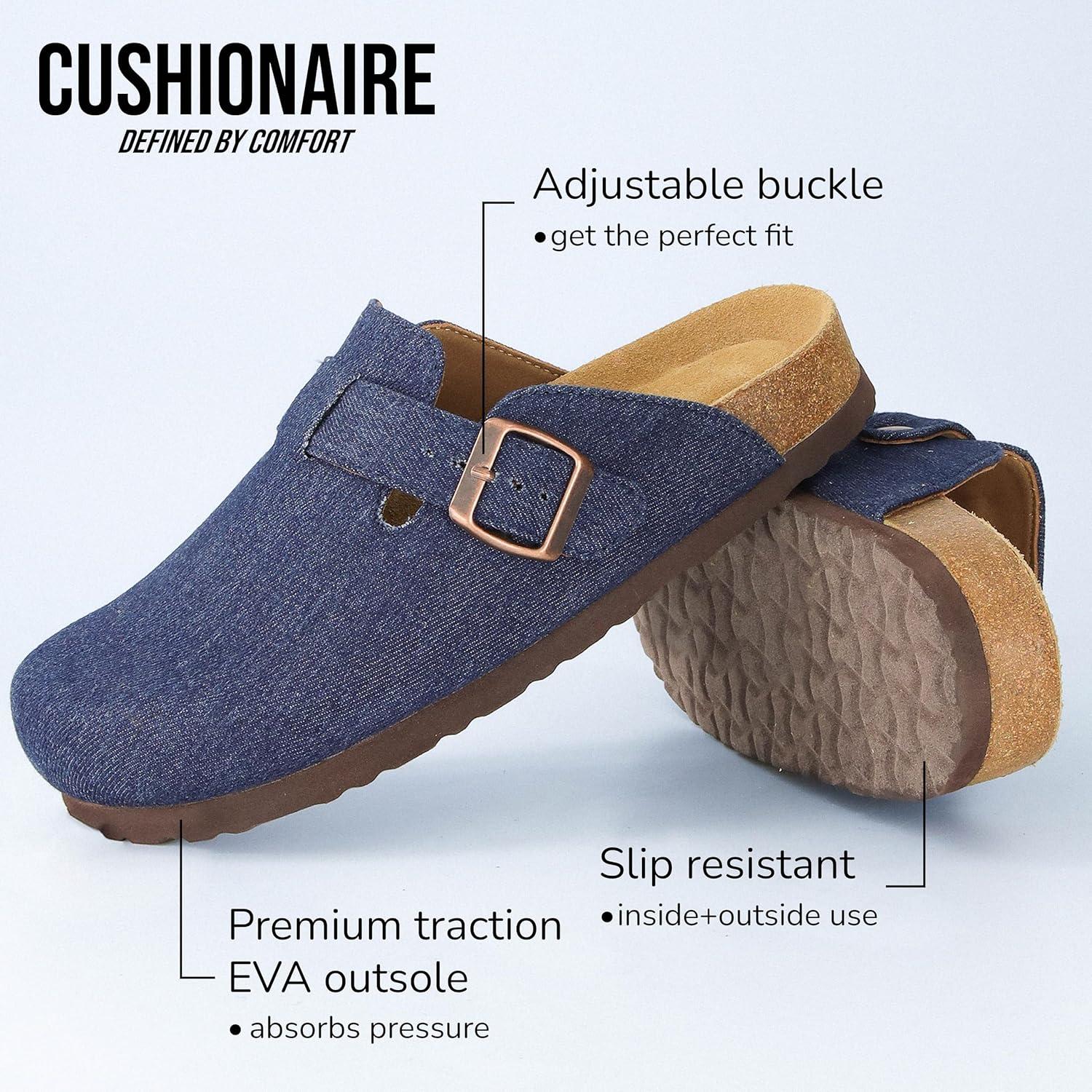 imageCUSHIONAIRE Hana Womens Clogs  Comfortable Vegan Suede Clogs for Women  Slip On Potato Shoes with Cork Footbed ampamp Arch Support  Memory Foam Wide Widths AvailableDark Denim
