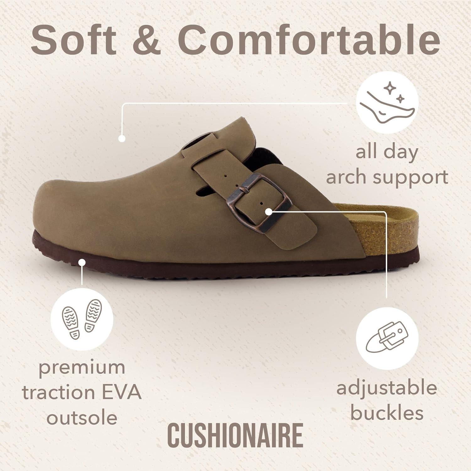 imageCUSHIONAIRE Hana Womens Clogs  Comfortable Vegan Suede Clogs for Women  Slip On Potato Shoes with Cork Footbed ampamp Arch Support  Memory Foam Wide Widths AvailableBrown