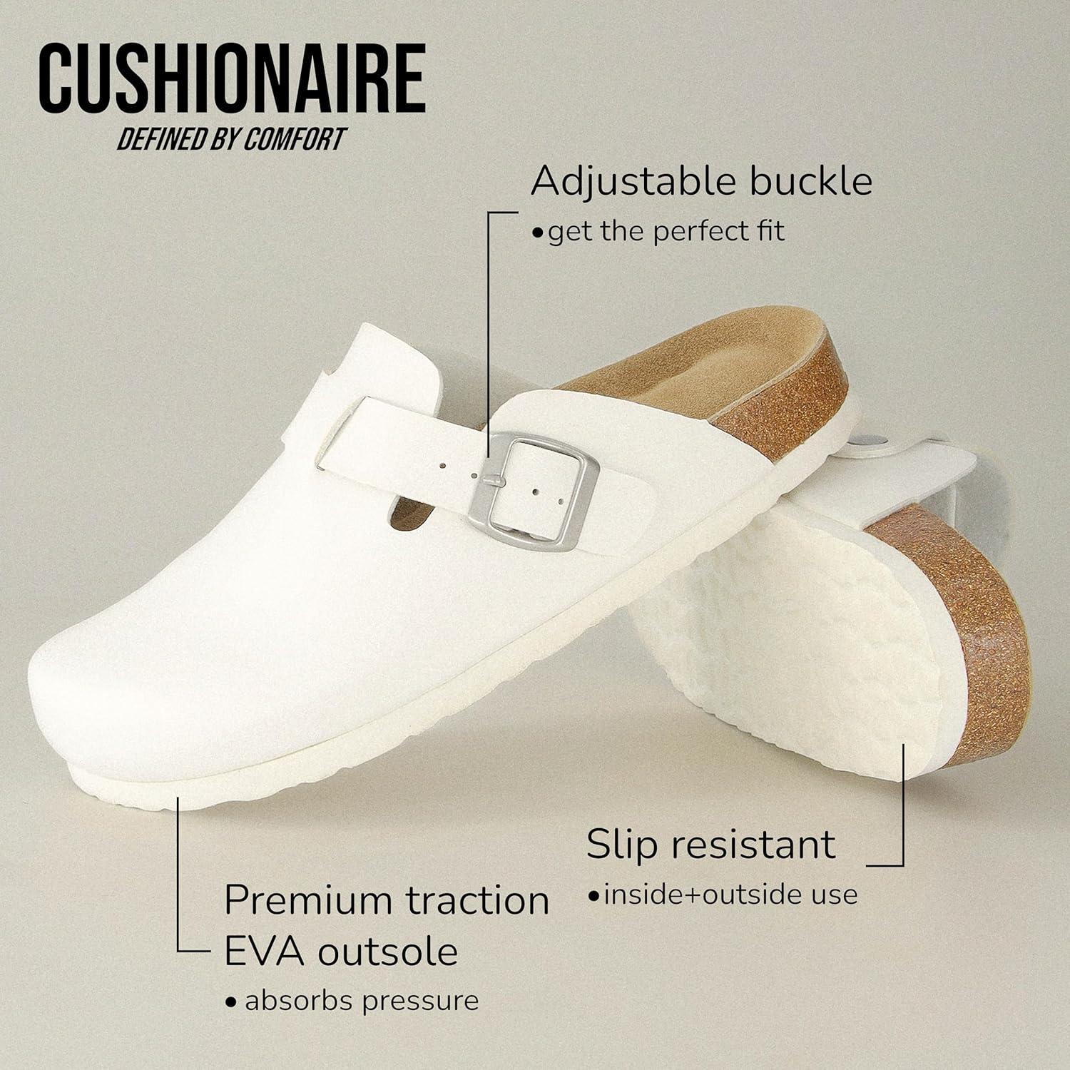 imageCUSHIONAIRE Hana Womens Clogs  Comfortable Vegan Suede Clogs for Women  Slip On Potato Shoes with Cork Footbed ampamp Arch Support  Memory Foam Wide Widths AvailableWhite