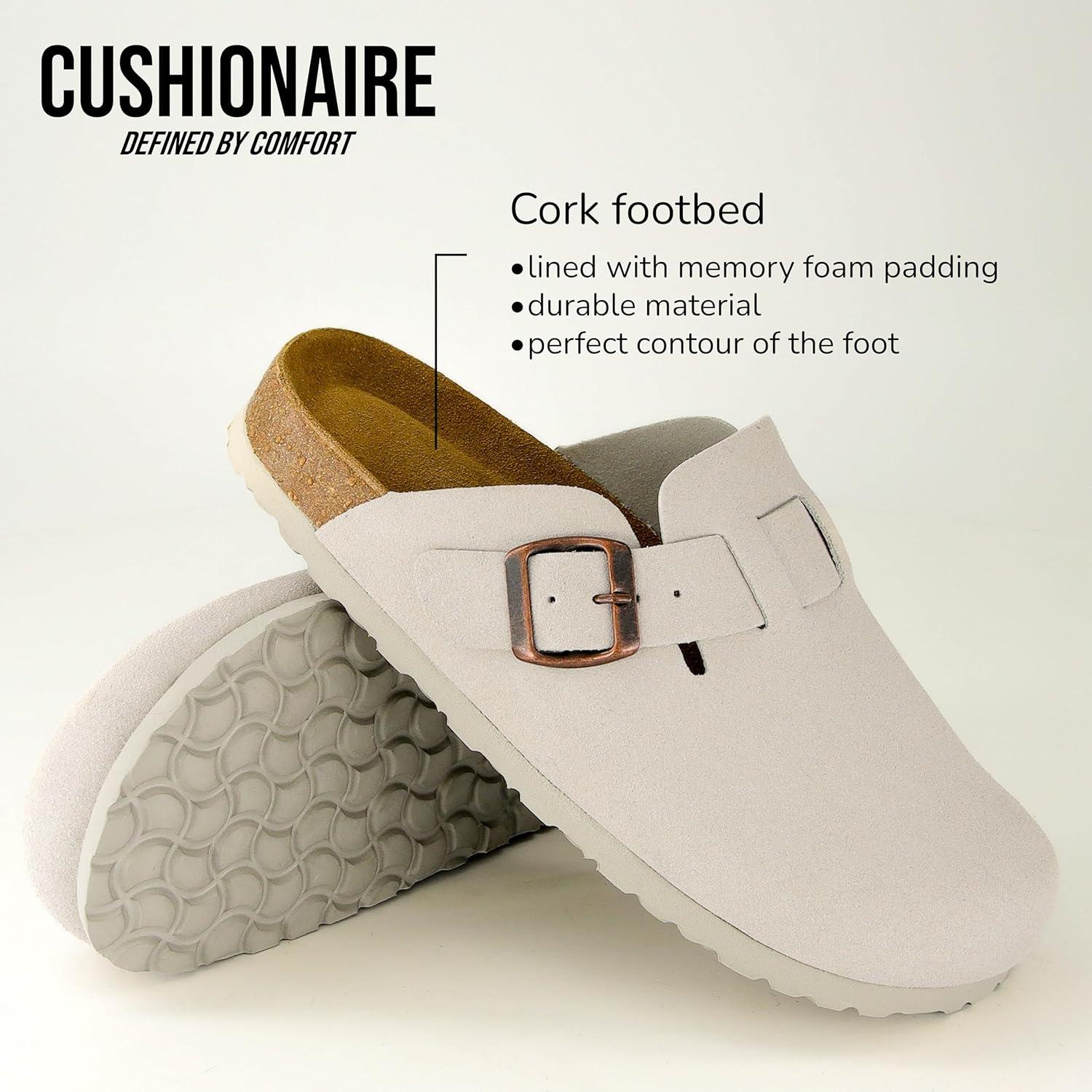 imageCUSHIONAIRE Hana Womens Clogs  Comfortable Vegan Suede Clogs for Women  Slip On Potato Shoes with Cork Footbed ampamp Arch Support  Memory Foam Wide Widths AvailableIvory Vegan Suede