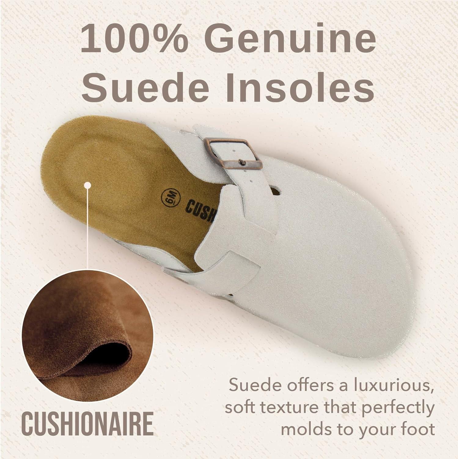 imageCUSHIONAIRE Hana Womens Clogs  Comfortable Vegan Suede Clogs for Women  Slip On Potato Shoes with Cork Footbed ampamp Arch Support  Memory Foam Wide Widths AvailableIvory Vegan Suede