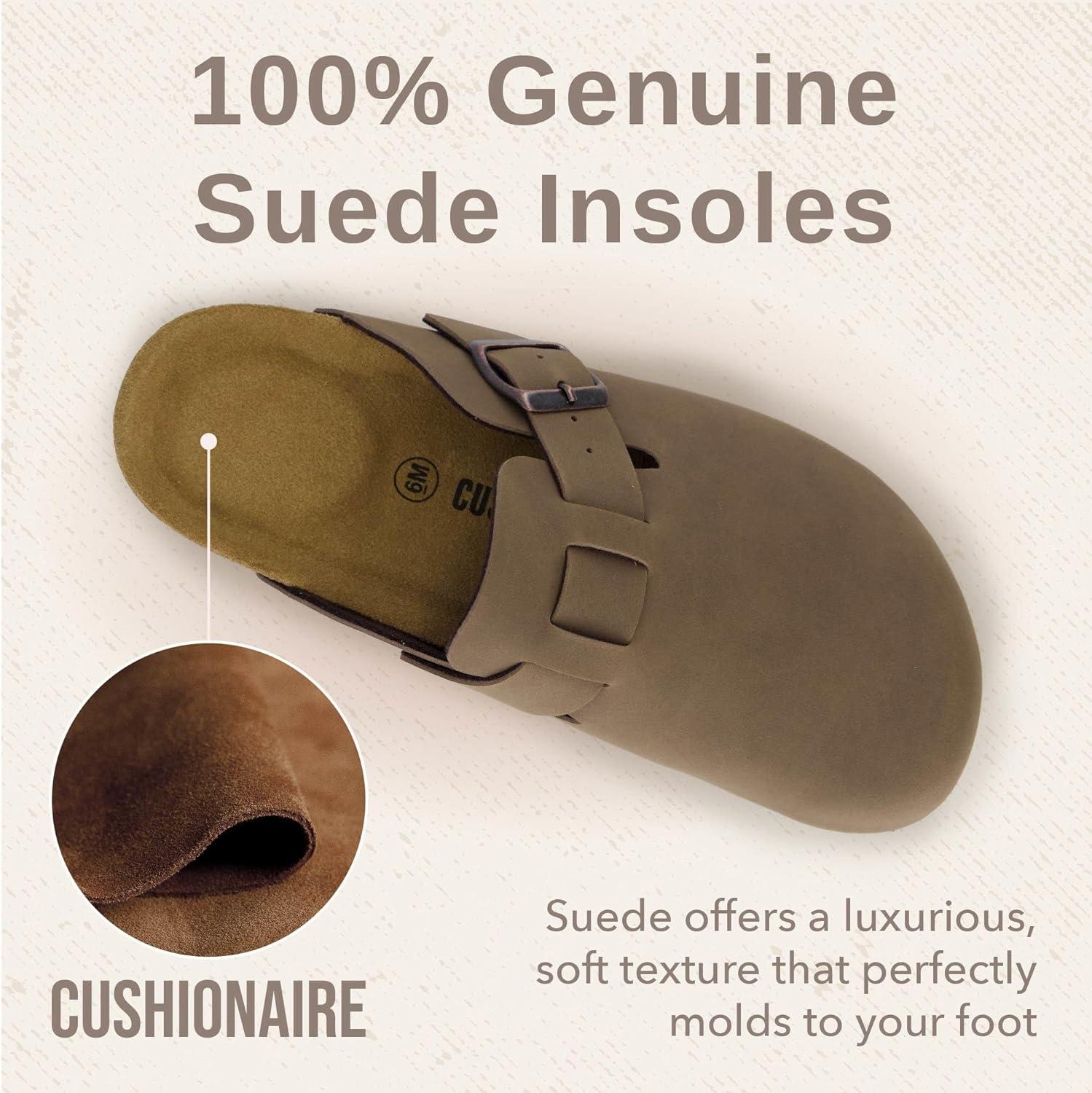 imageCUSHIONAIRE Hana Womens Clogs  Comfortable Vegan Suede Clogs for Women  Slip On Potato Shoes with Cork Footbed ampamp Arch Support  Memory Foam Wide Widths AvailableBrown