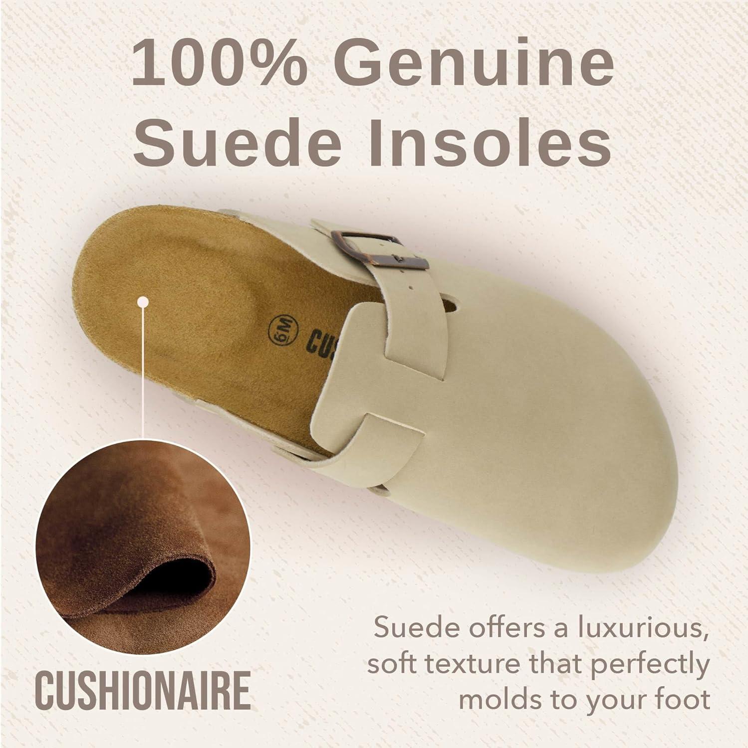 imageCUSHIONAIRE Hana Womens Clogs  Comfortable Vegan Suede Clogs for Women  Slip On Potato Shoes with Cork Footbed ampamp Arch Support  Memory Foam Wide Widths AvailableStone