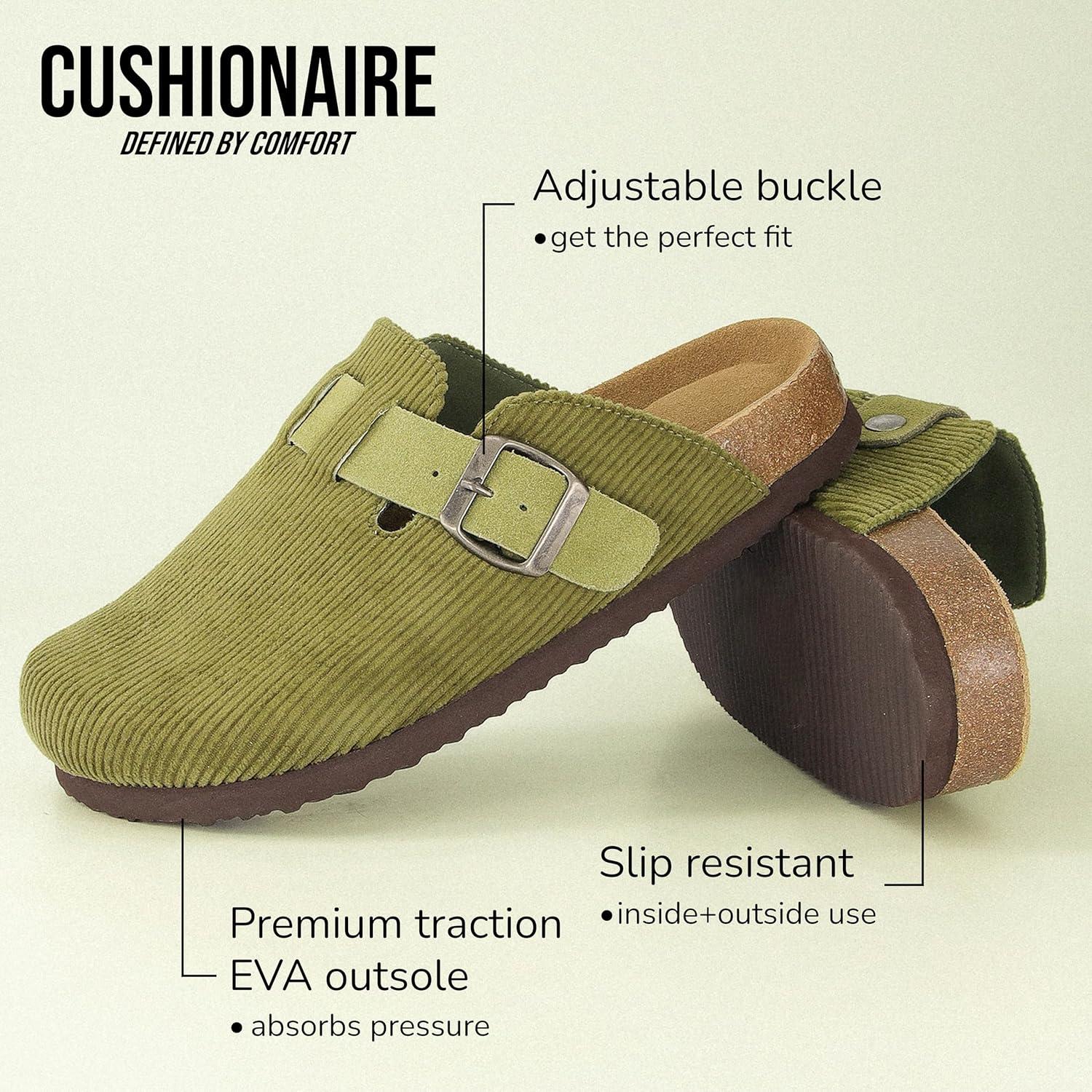 imageCUSHIONAIRE Hana Womens Clogs  Comfortable Vegan Suede Clogs for Women  Slip On Potato Shoes with Cork Footbed ampamp Arch Support  Memory Foam Wide Widths AvailableKhaki Corduroy