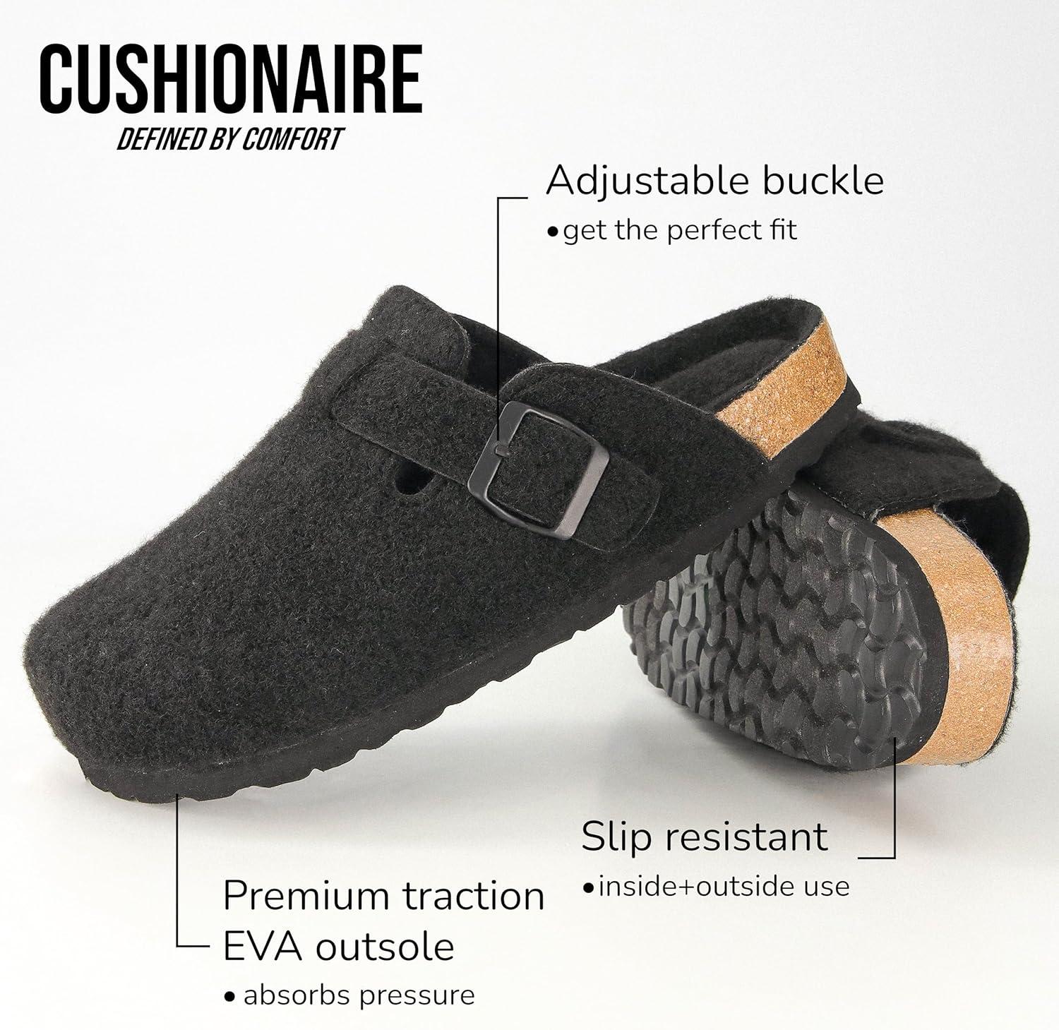 imageCUSHIONAIRE Hana Womens Clogs  Comfortable Vegan Suede Clogs for Women  Slip On Potato Shoes with Cork Footbed ampamp Arch Support  Memory Foam Wide Widths AvailableBlack Wool