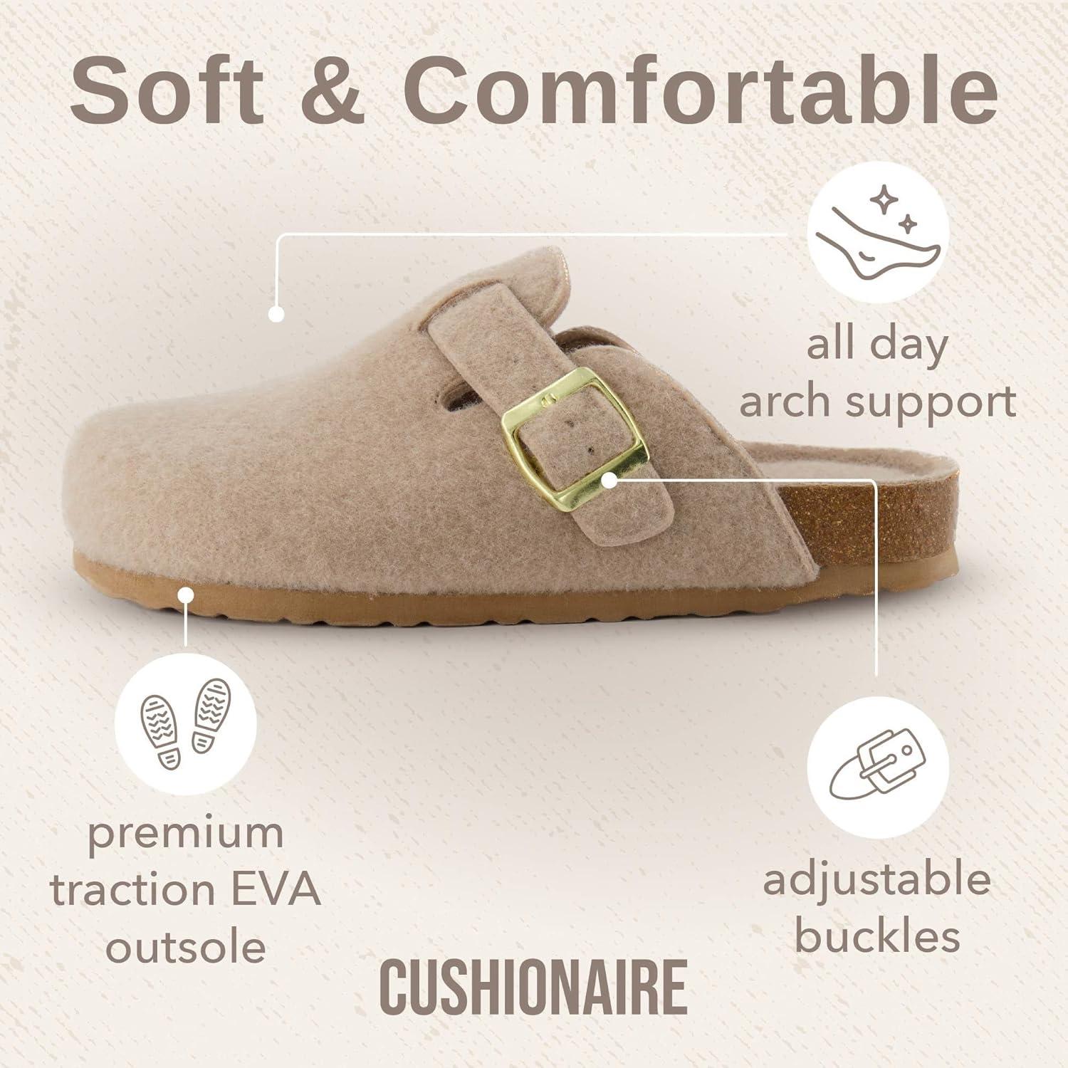 imageCUSHIONAIRE Hana Womens Clogs  Comfortable Vegan Suede Clogs for Women  Slip On Potato Shoes with Cork Footbed ampamp Arch Support  Memory Foam Wide Widths AvailableSand Wool