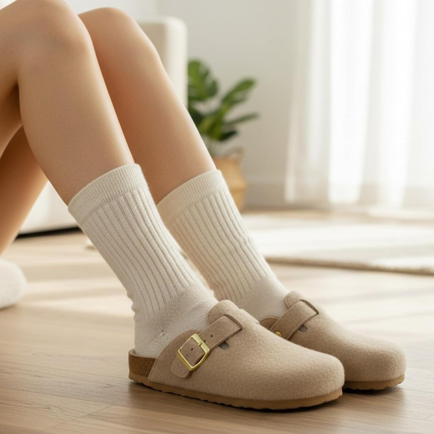 imageCUSHIONAIRE Hana Womens Clogs  Comfortable Vegan Suede Clogs for Women  Slip On Potato Shoes with Cork Footbed ampamp Arch Support  Memory Foam Wide Widths AvailableSand Wool