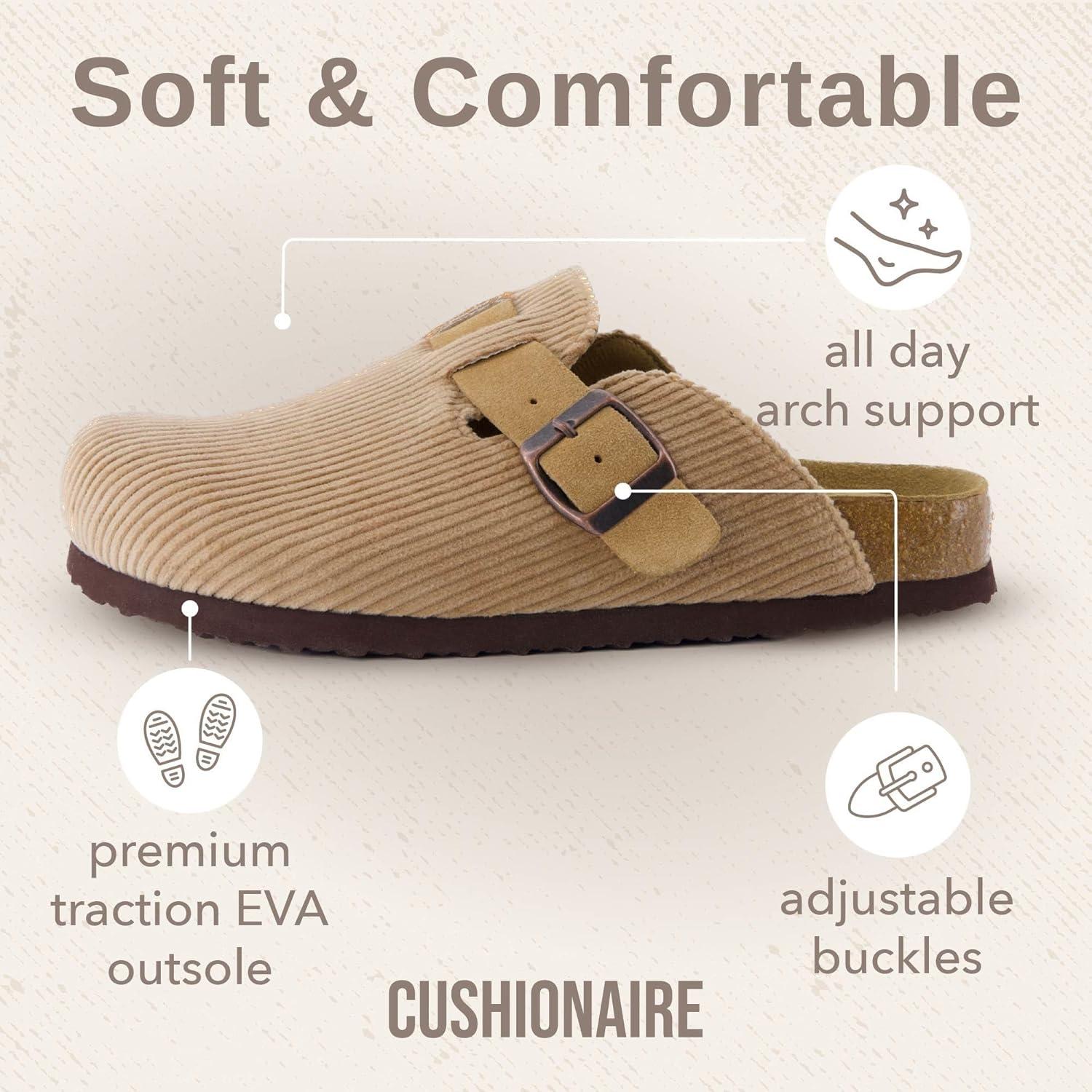 imageCUSHIONAIRE Hana Womens Clogs  Comfortable Vegan Suede Clogs for Women  Slip On Potato Shoes with Cork Footbed ampamp Arch Support  Memory Foam Wide Widths AvailableTaupe Corduroy