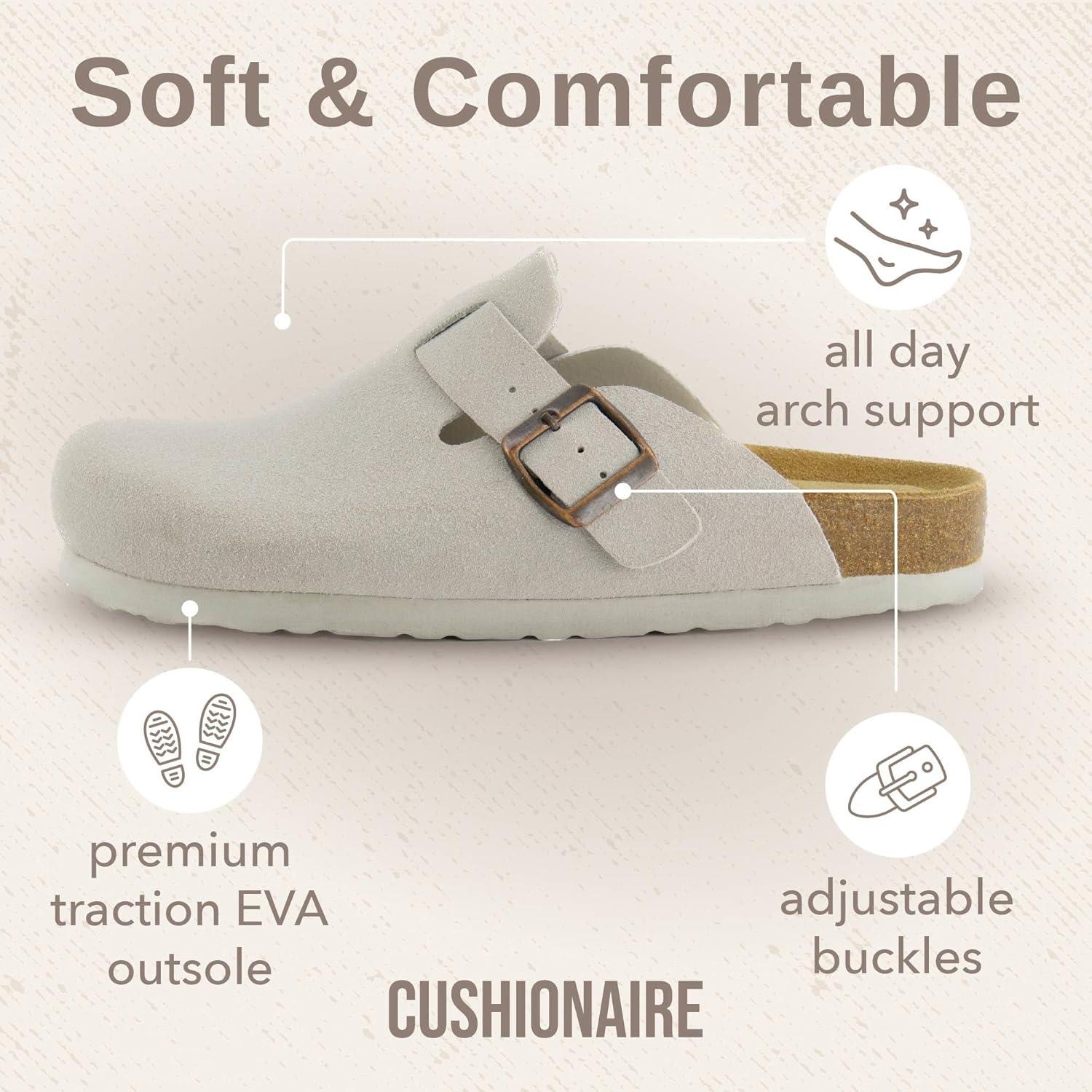 imageCUSHIONAIRE Hana Womens Clogs  Comfortable Vegan Suede Clogs for Women  Slip On Potato Shoes with Cork Footbed ampamp Arch Support  Memory Foam Wide Widths AvailableIvory Vegan Suede