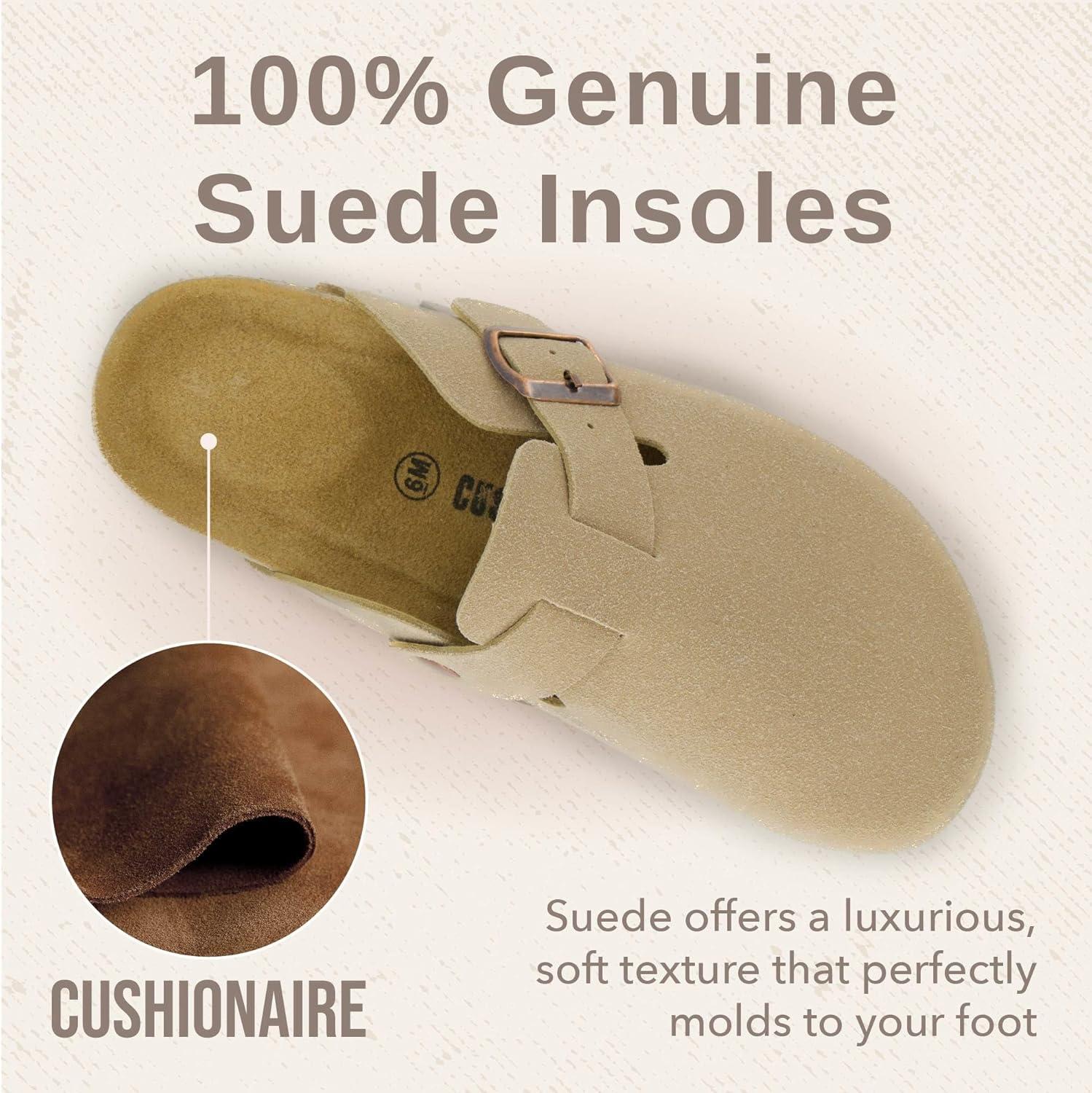 imageCUSHIONAIRE Hana Womens Clogs  Comfortable Vegan Suede Clogs for Women  Slip On Potato Shoes with Cork Footbed ampamp Arch Support  Memory Foam Wide Widths AvailableSand Vegan Suede