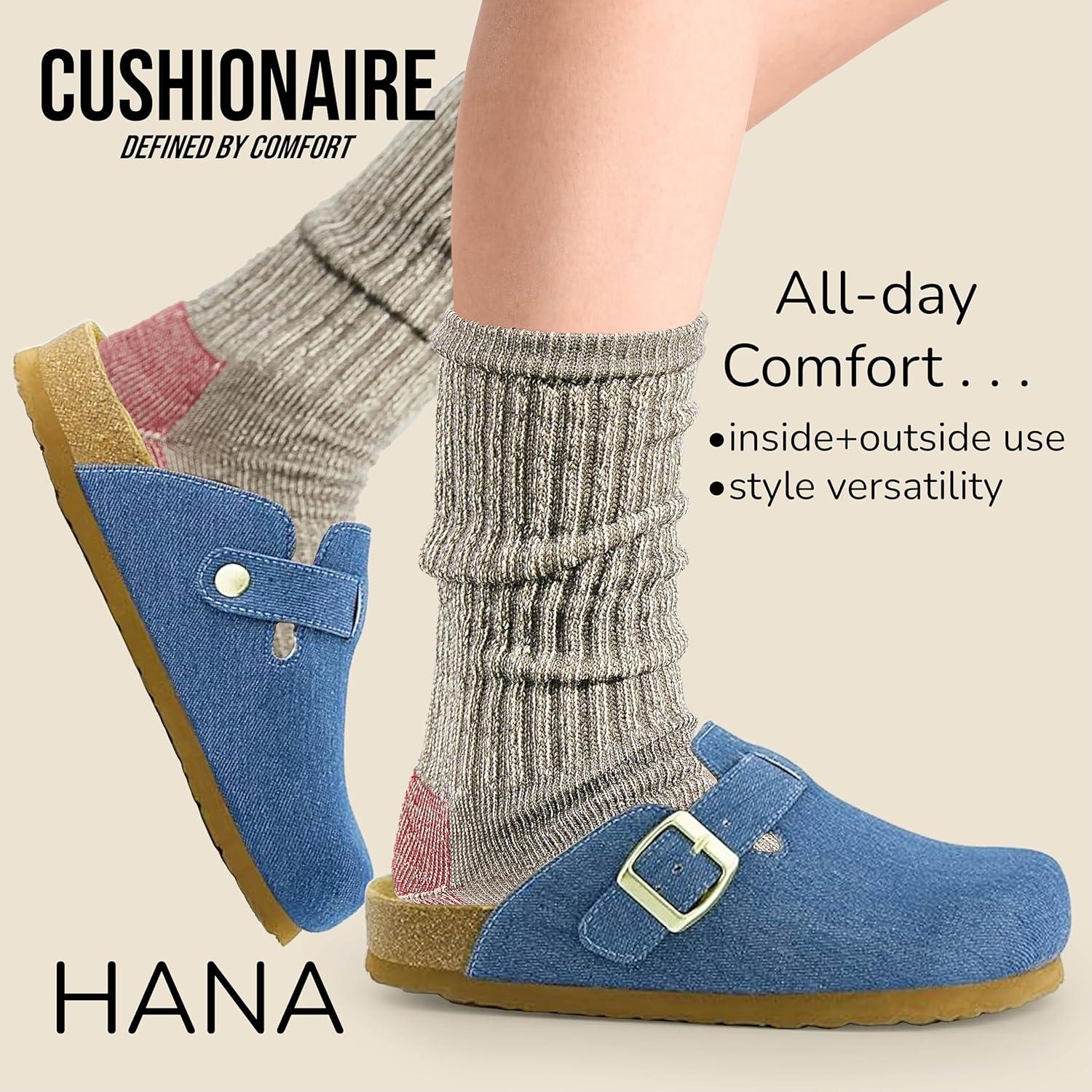 imageCUSHIONAIRE Hana Womens Clogs  Comfortable Vegan Suede Clogs for Women  Slip On Potato Shoes with Cork Footbed ampamp Arch Support  Memory Foam Wide Widths AvailableLight Denim