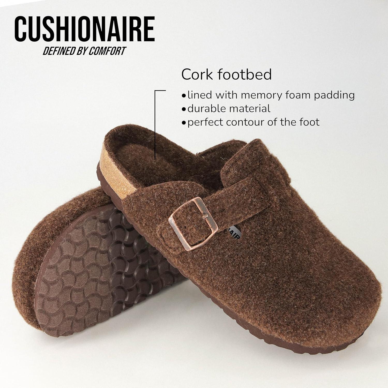 imageCUSHIONAIRE Hana Womens Clogs  Comfortable Vegan Suede Clogs for Women  Slip On Potato Shoes with Cork Footbed ampamp Arch Support  Memory Foam Wide Widths AvailableBrown Wool