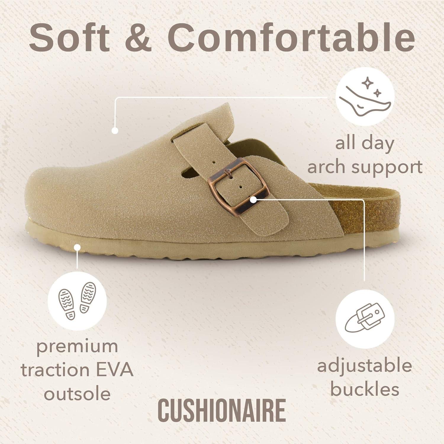 imageCUSHIONAIRE Hana Womens Clogs  Comfortable Vegan Suede Clogs for Women  Slip On Potato Shoes with Cork Footbed ampamp Arch Support  Memory Foam Wide Widths AvailableSand Vegan Suede