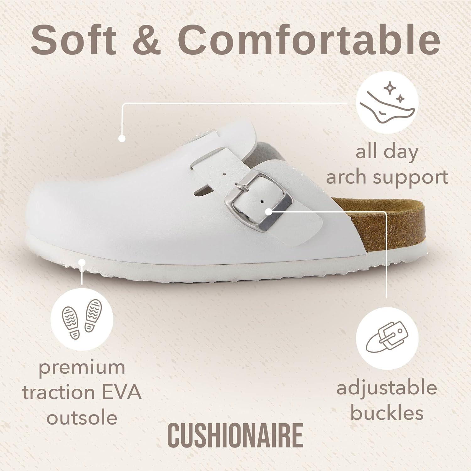 imageCUSHIONAIRE Hana Womens Clogs  Comfortable Vegan Suede Clogs for Women  Slip On Potato Shoes with Cork Footbed ampamp Arch Support  Memory Foam Wide Widths AvailableWhite