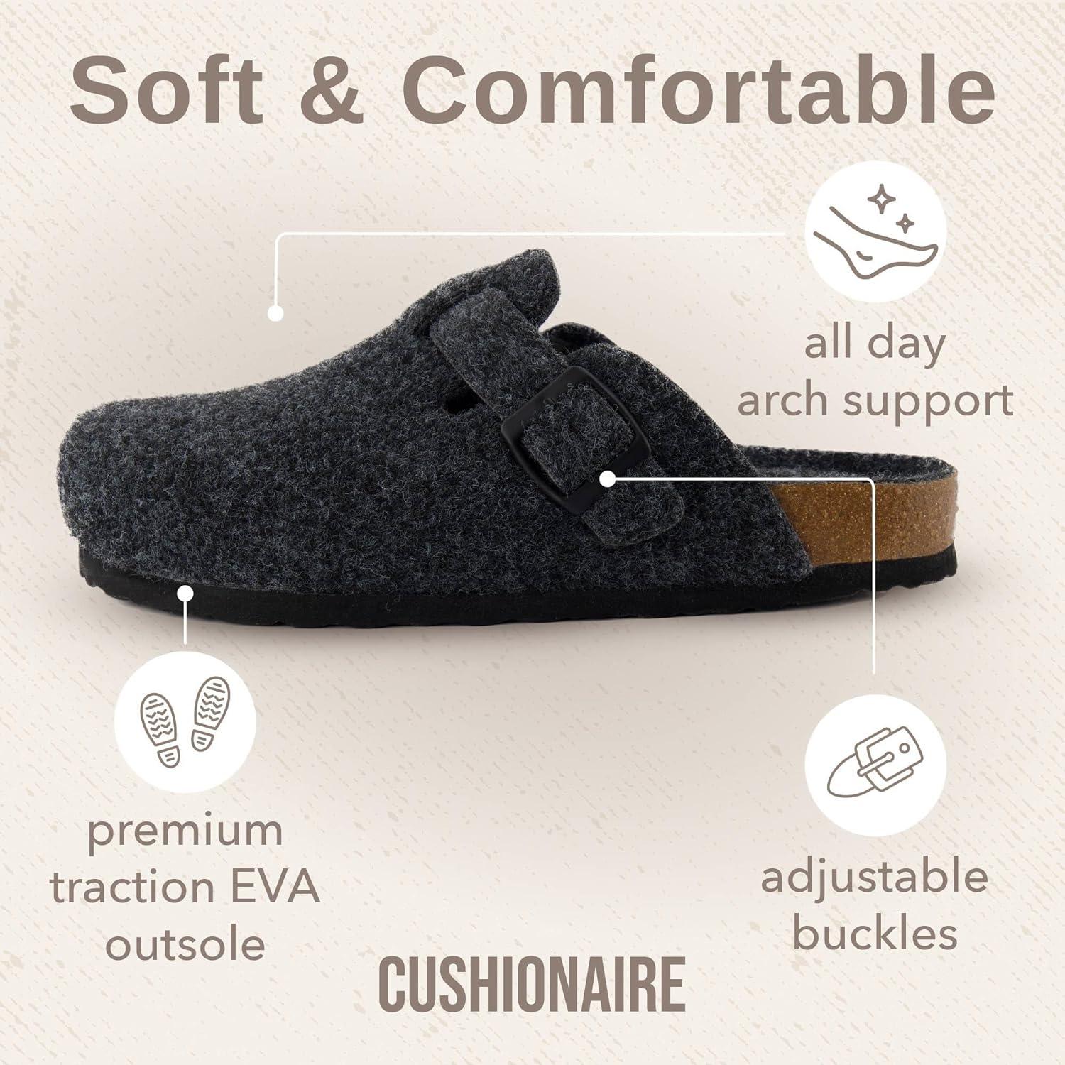 imageCUSHIONAIRE Hana Womens Clogs  Comfortable Vegan Suede Clogs for Women  Slip On Potato Shoes with Cork Footbed ampamp Arch Support  Memory Foam Wide Widths AvailableCharcoal Wool