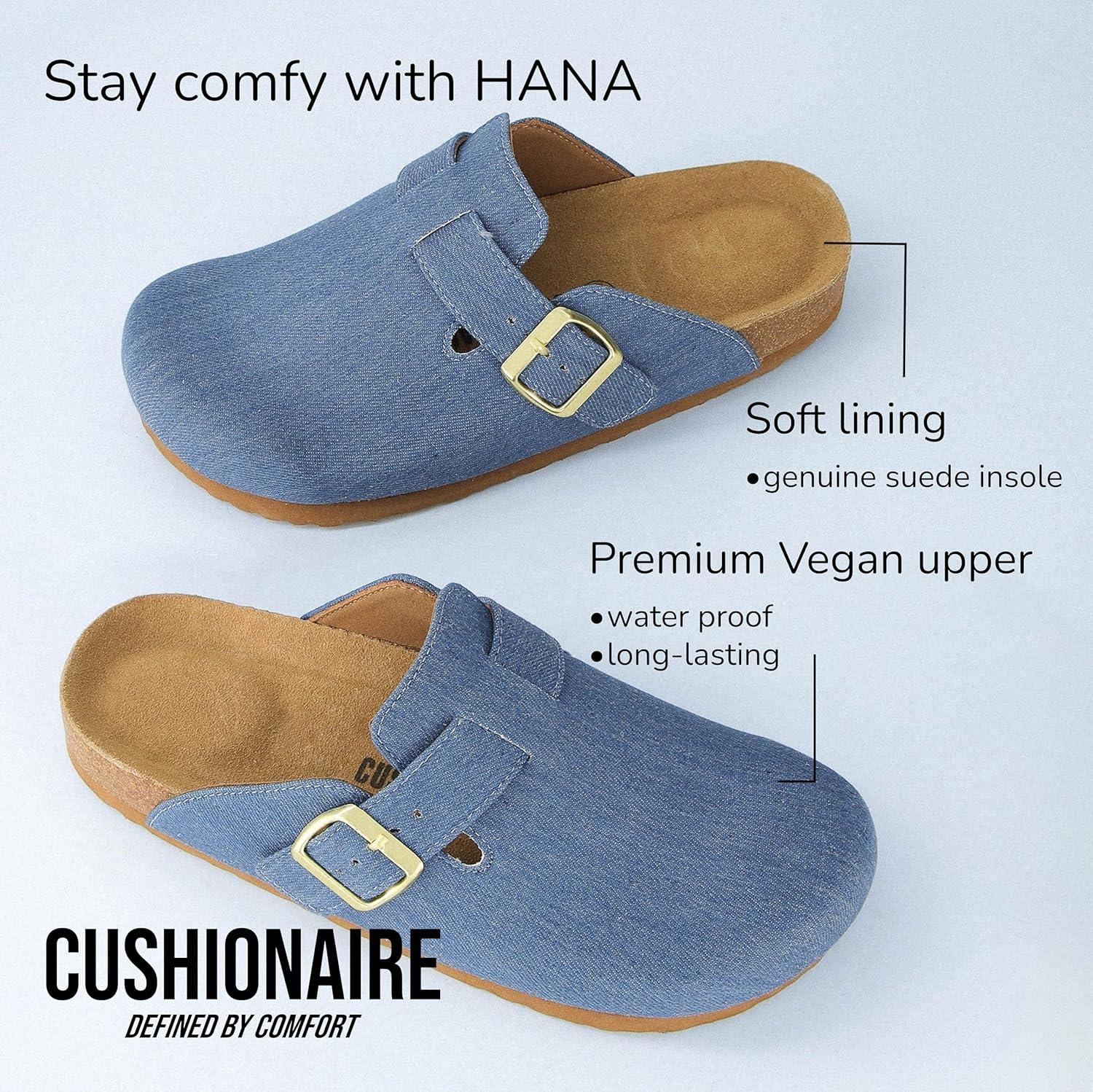 imageCUSHIONAIRE Hana Womens Clogs  Comfortable Vegan Suede Clogs for Women  Slip On Potato Shoes with Cork Footbed ampamp Arch Support  Memory Foam Wide Widths AvailableLight Denim