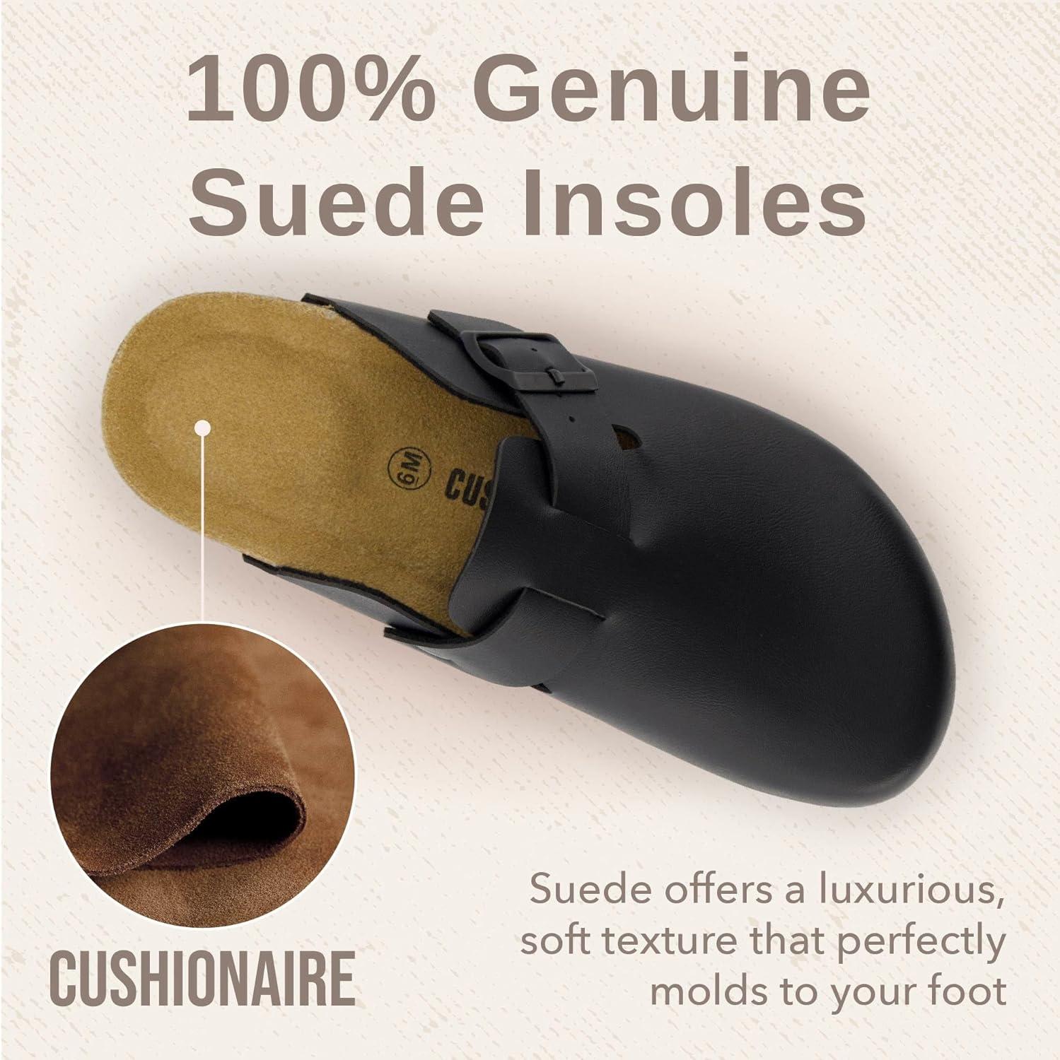 imageCUSHIONAIRE Hana Womens Clogs  Comfortable Vegan Suede Clogs for Women  Slip On Potato Shoes with Cork Footbed ampamp Arch Support  Memory Foam Wide Widths AvailableBlack