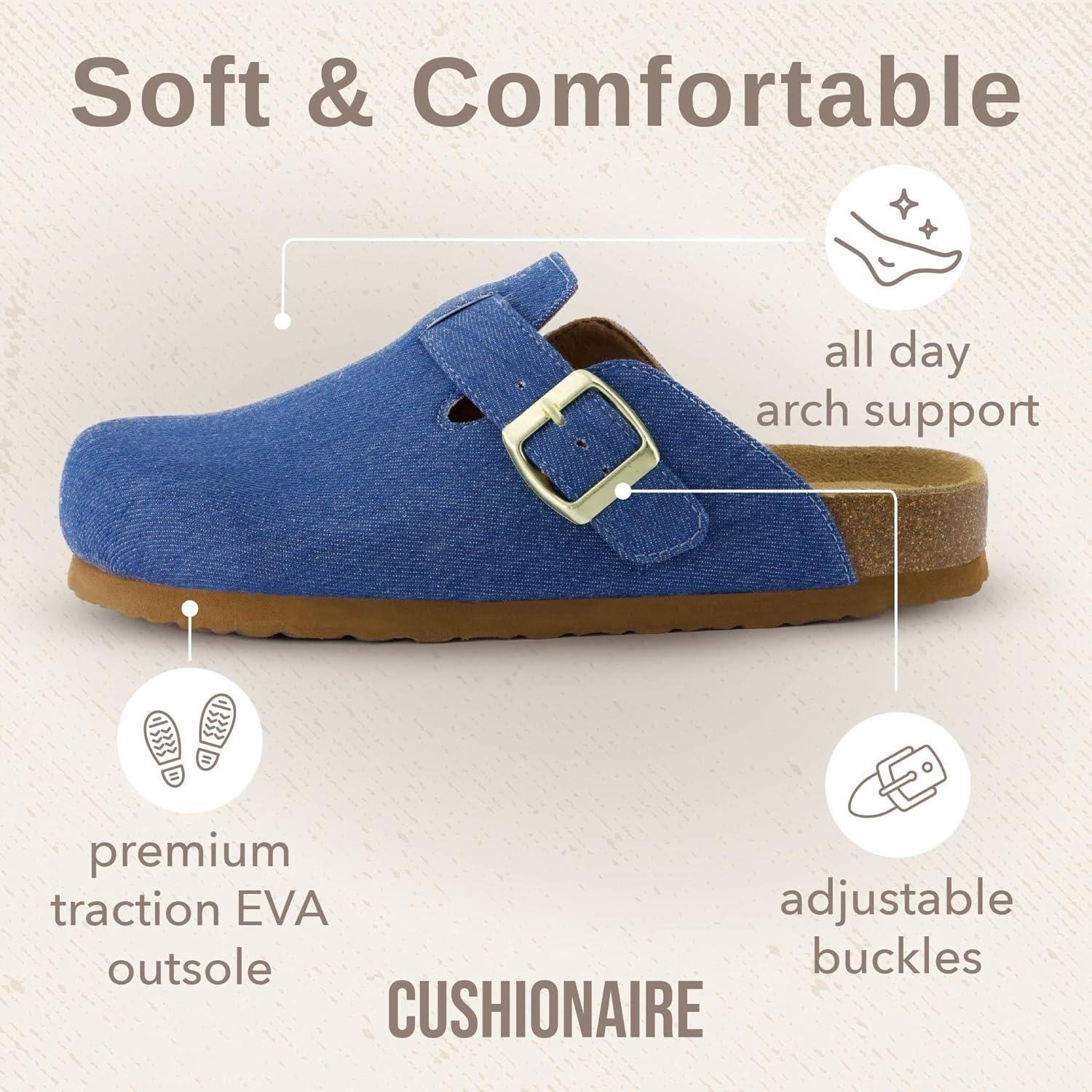 imageCUSHIONAIRE Hana Womens Clogs  Comfortable Vegan Suede Clogs for Women  Slip On Potato Shoes with Cork Footbed ampamp Arch Support  Memory Foam Wide Widths AvailableLight Denim