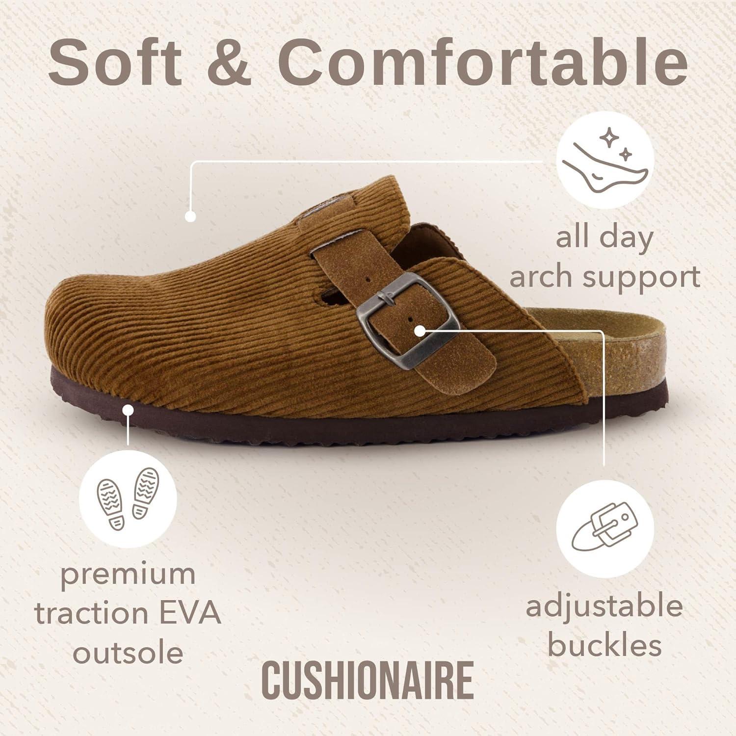 imageCUSHIONAIRE Hana Womens Clogs  Comfortable Vegan Suede Clogs for Women  Slip On Potato Shoes with Cork Footbed ampamp Arch Support  Memory Foam Wide Widths AvailableTan Corduroy