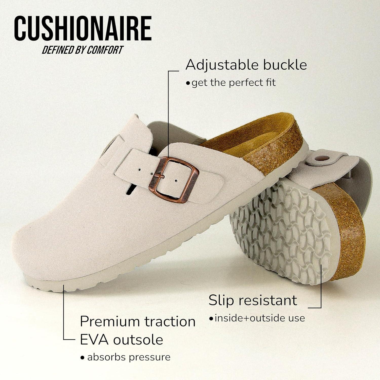 imageCUSHIONAIRE Hana Womens Clogs  Comfortable Vegan Suede Clogs for Women  Slip On Potato Shoes with Cork Footbed ampamp Arch Support  Memory Foam Wide Widths AvailableIvory Vegan Suede