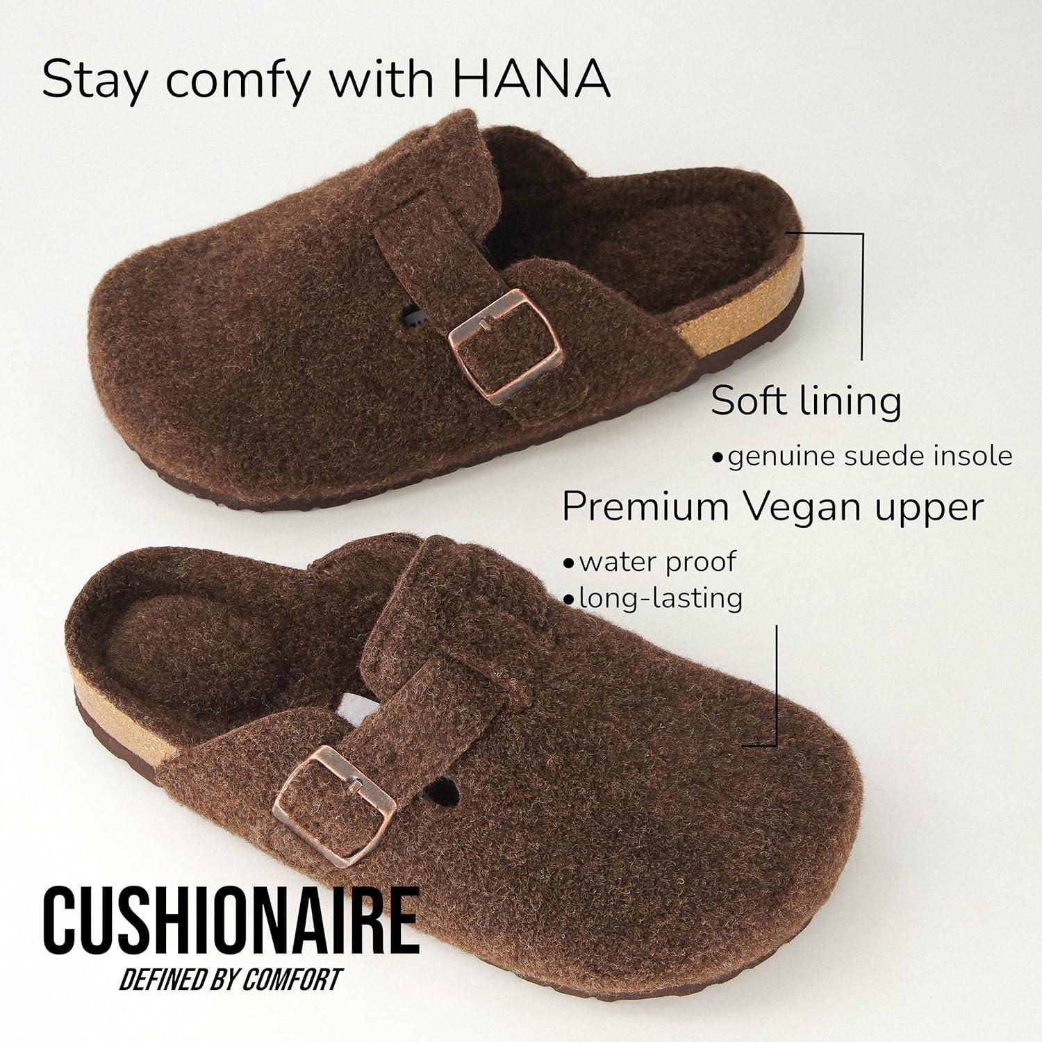 imageCUSHIONAIRE Hana Womens Clogs  Comfortable Vegan Suede Clogs for Women  Slip On Potato Shoes with Cork Footbed ampamp Arch Support  Memory Foam Wide Widths AvailableBrown Wool