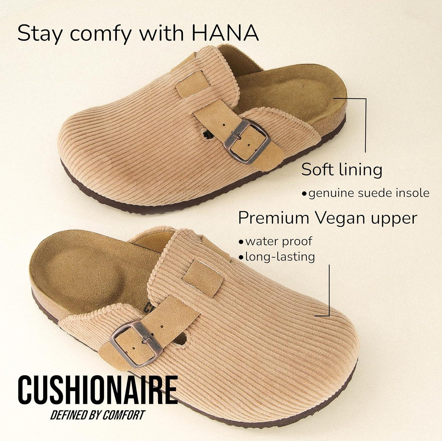 imageCUSHIONAIRE Hana Womens Clogs  Comfortable Vegan Suede Clogs for Women  Slip On Potato Shoes with Cork Footbed ampamp Arch Support  Memory Foam Wide Widths AvailableTaupe Corduroy