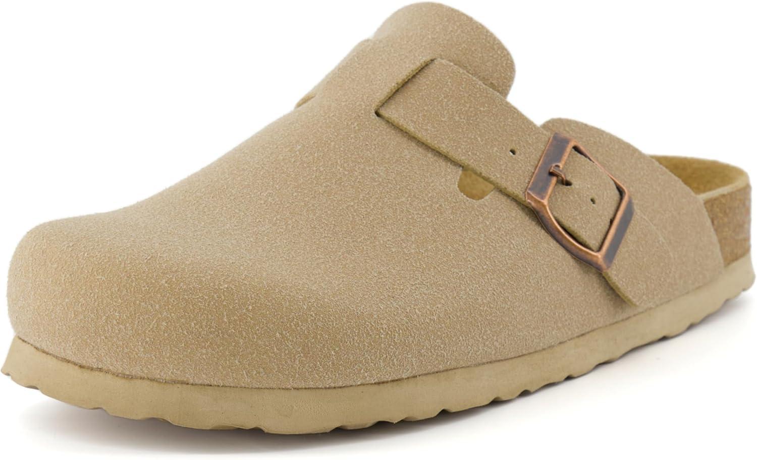 imageCUSHIONAIRE Hana Womens Clogs  Comfortable Vegan Suede Clogs for Women  Slip On Potato Shoes with Cork Footbed ampamp Arch Support  Memory Foam Wide Widths AvailableSand Vegan Suede