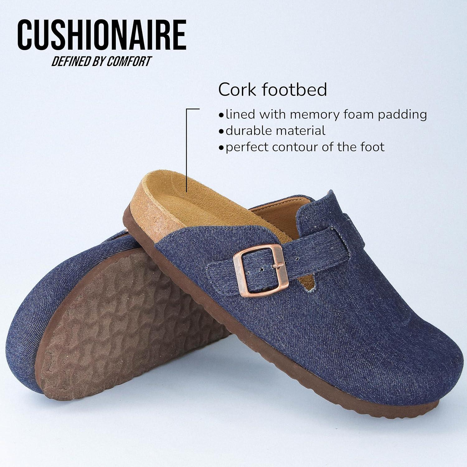 imageCUSHIONAIRE Hana Womens Clogs  Comfortable Vegan Suede Clogs for Women  Slip On Potato Shoes with Cork Footbed ampamp Arch Support  Memory Foam Wide Widths AvailableDark Denim