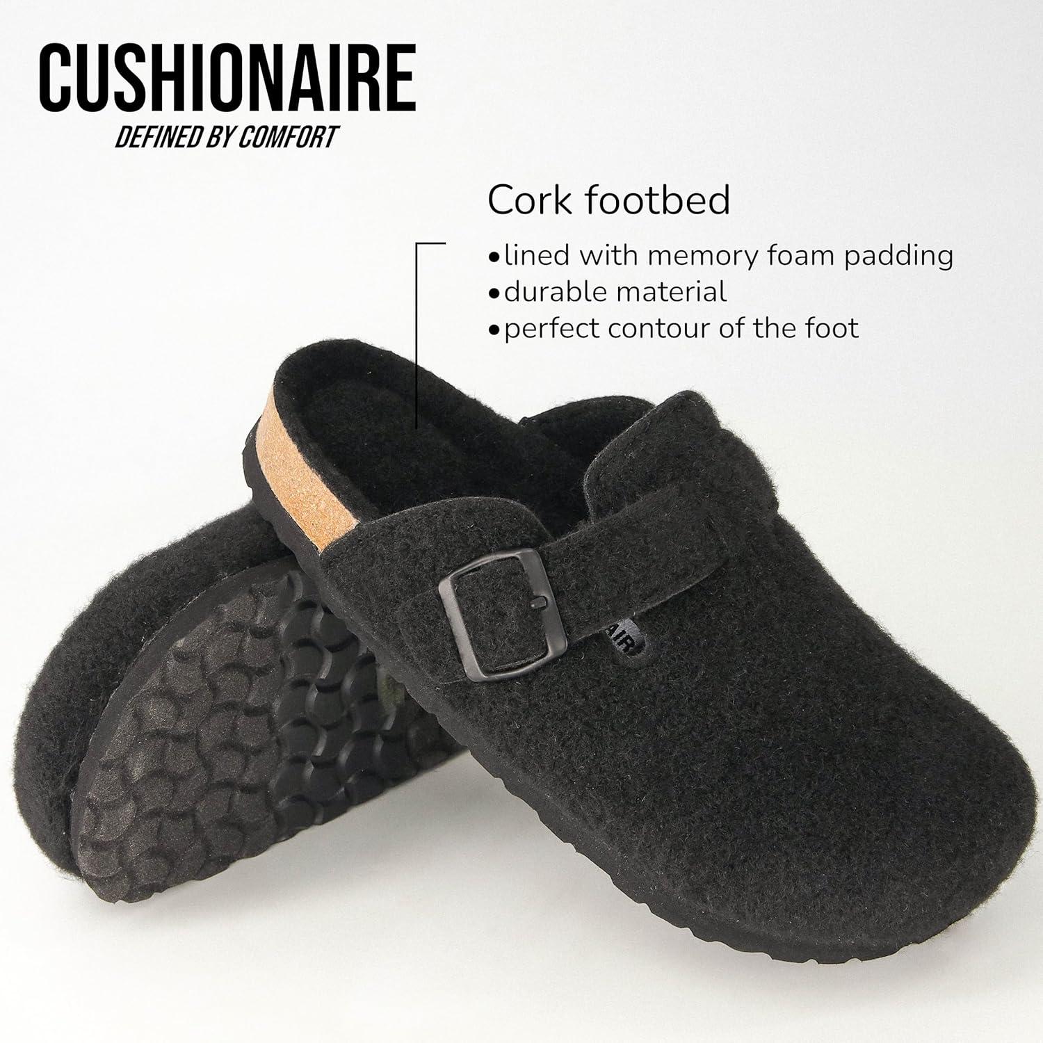 imageCUSHIONAIRE Hana Womens Clogs  Comfortable Vegan Suede Clogs for Women  Slip On Potato Shoes with Cork Footbed ampamp Arch Support  Memory Foam Wide Widths AvailableBlack Wool