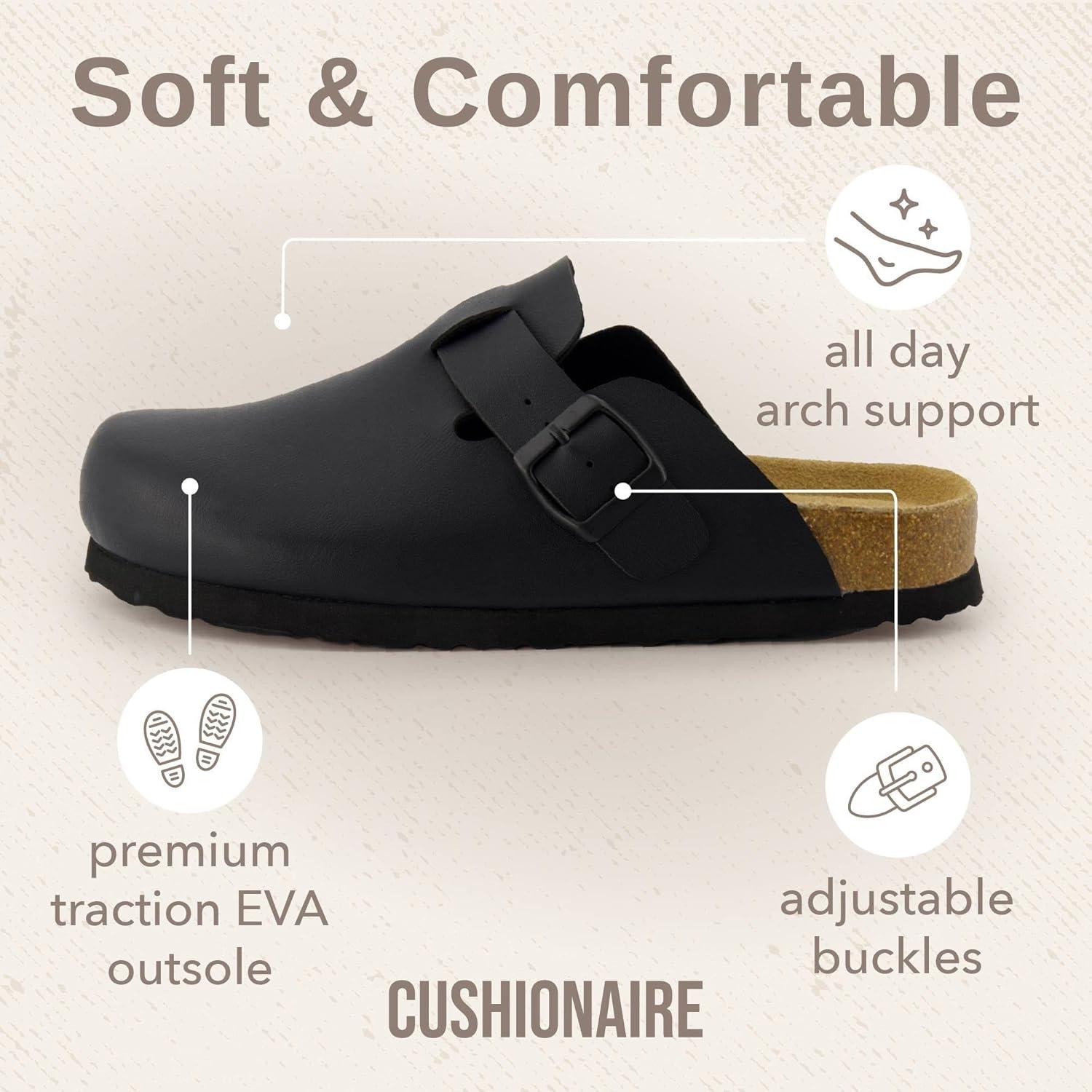 imageCUSHIONAIRE Hana Womens Clogs  Comfortable Vegan Suede Clogs for Women  Slip On Potato Shoes with Cork Footbed ampamp Arch Support  Memory Foam Wide Widths AvailableBlack