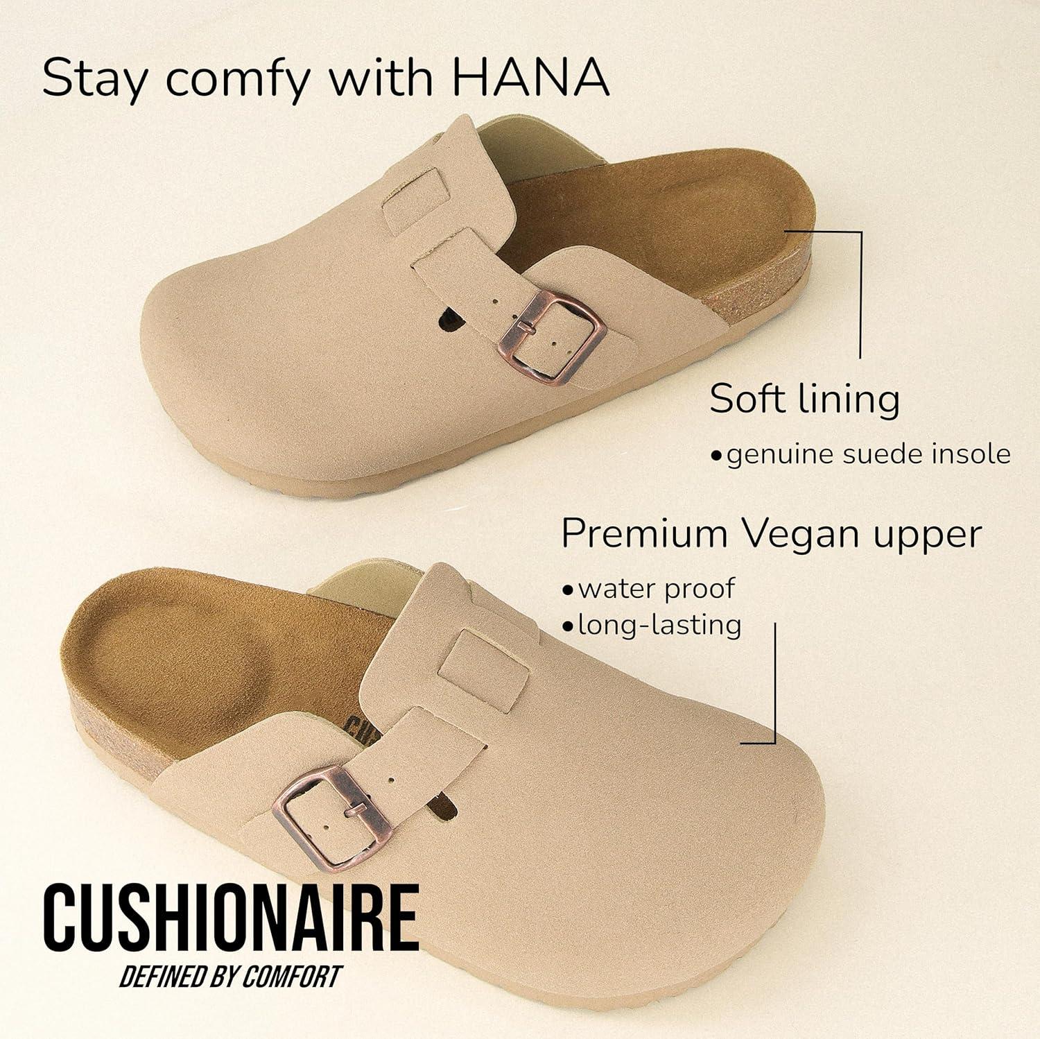 imageCUSHIONAIRE Hana Womens Clogs  Comfortable Vegan Suede Clogs for Women  Slip On Potato Shoes with Cork Footbed ampamp Arch Support  Memory Foam Wide Widths AvailableSand Vegan Suede